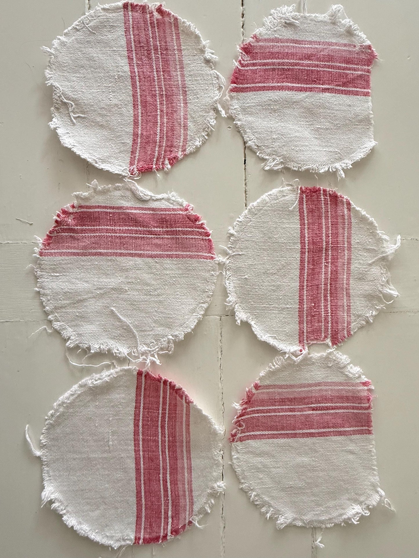 French Antique Linen, Crafting, Faded Rasberry & White Stripe / Check