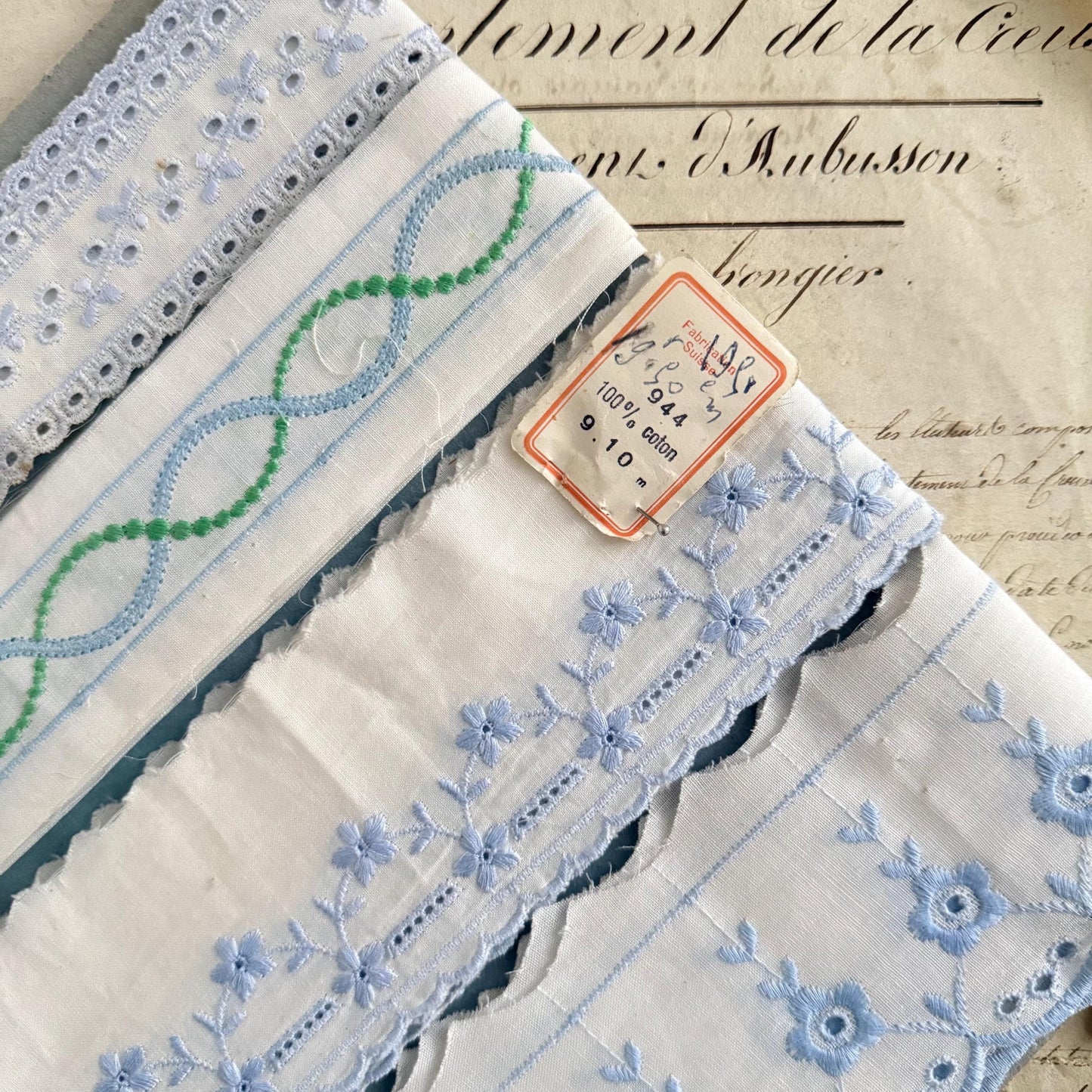 7 Yards • Card French Vintage Embroidery Anglaise