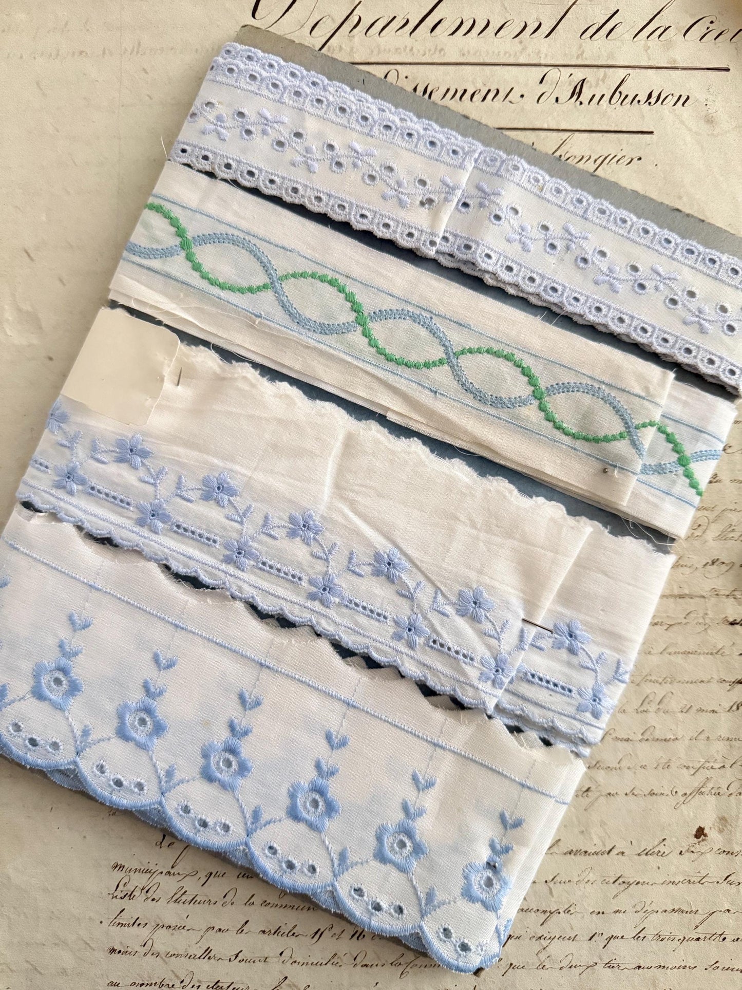 7 Yards • Card French Vintage Embroidery Anglaise