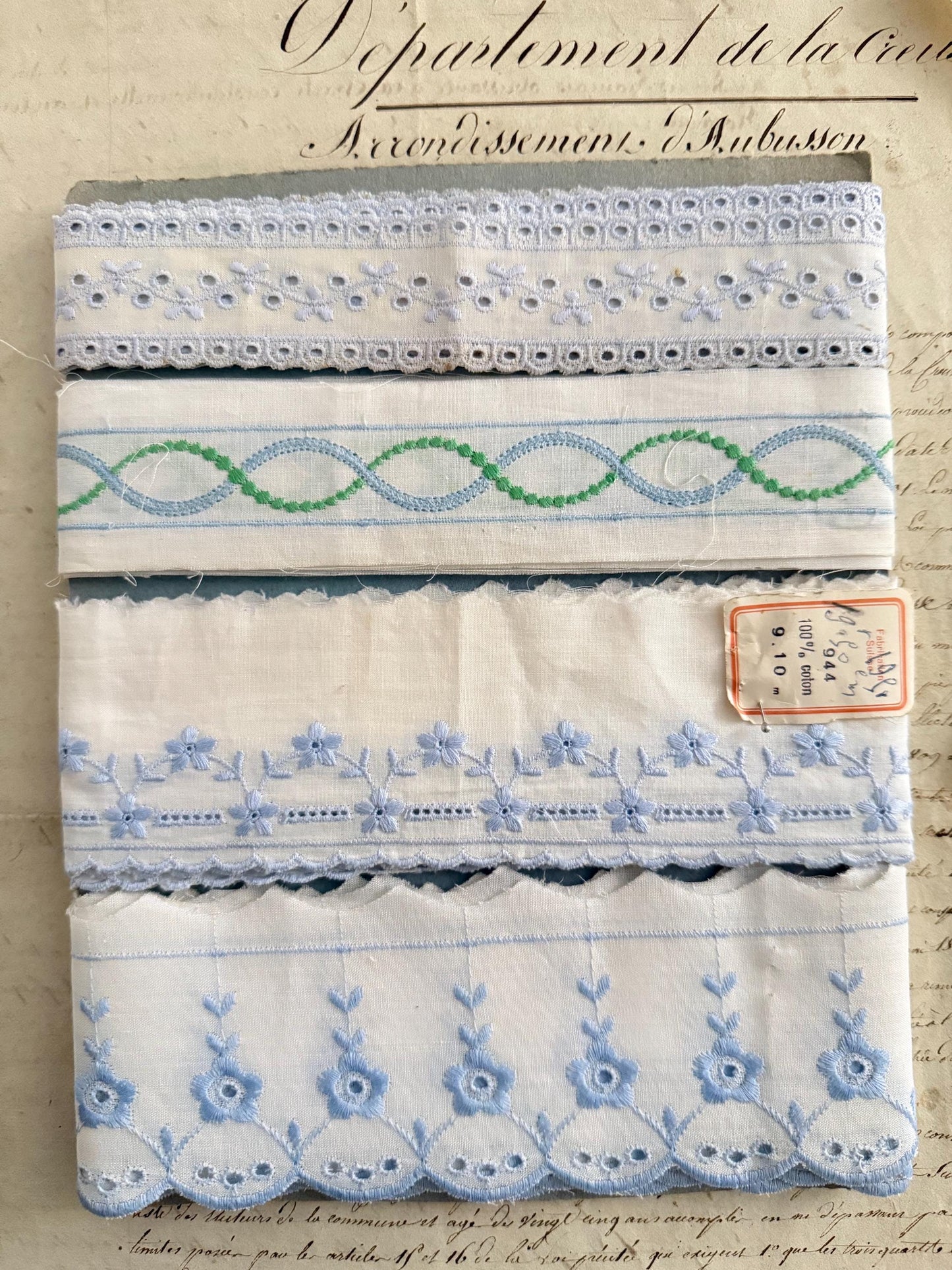 7 Yards • Card French Vintage Embroidery Anglaise