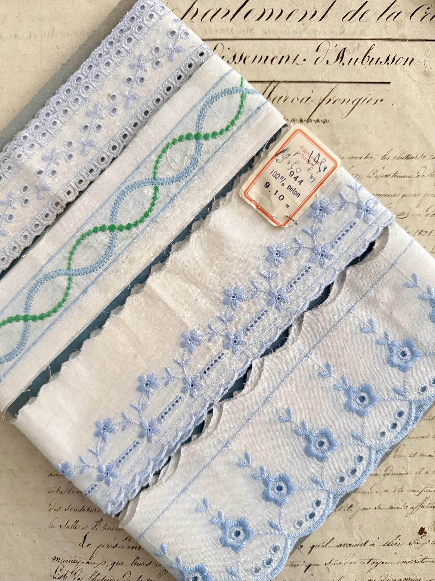 7 Yards • Card French Vintage Embroidery Anglaise