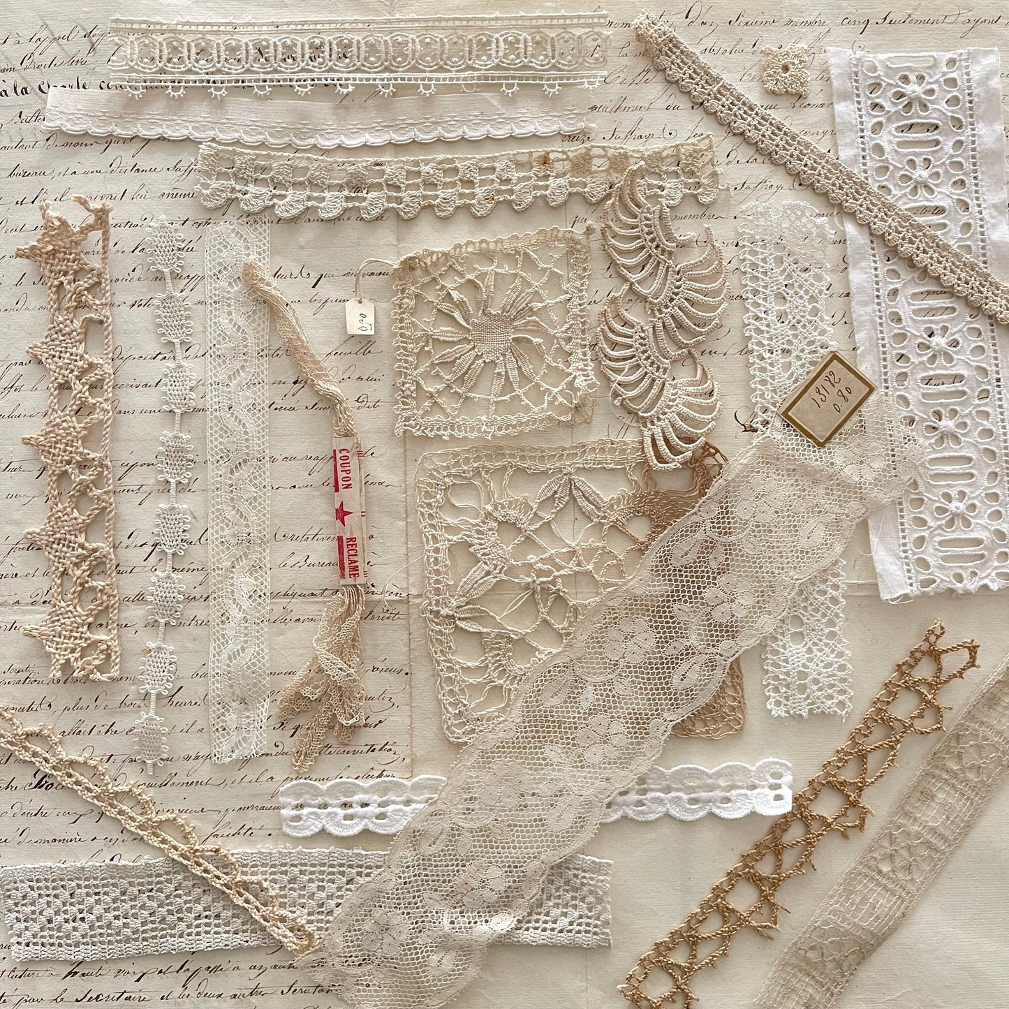 19th C French Antique Lace Samples