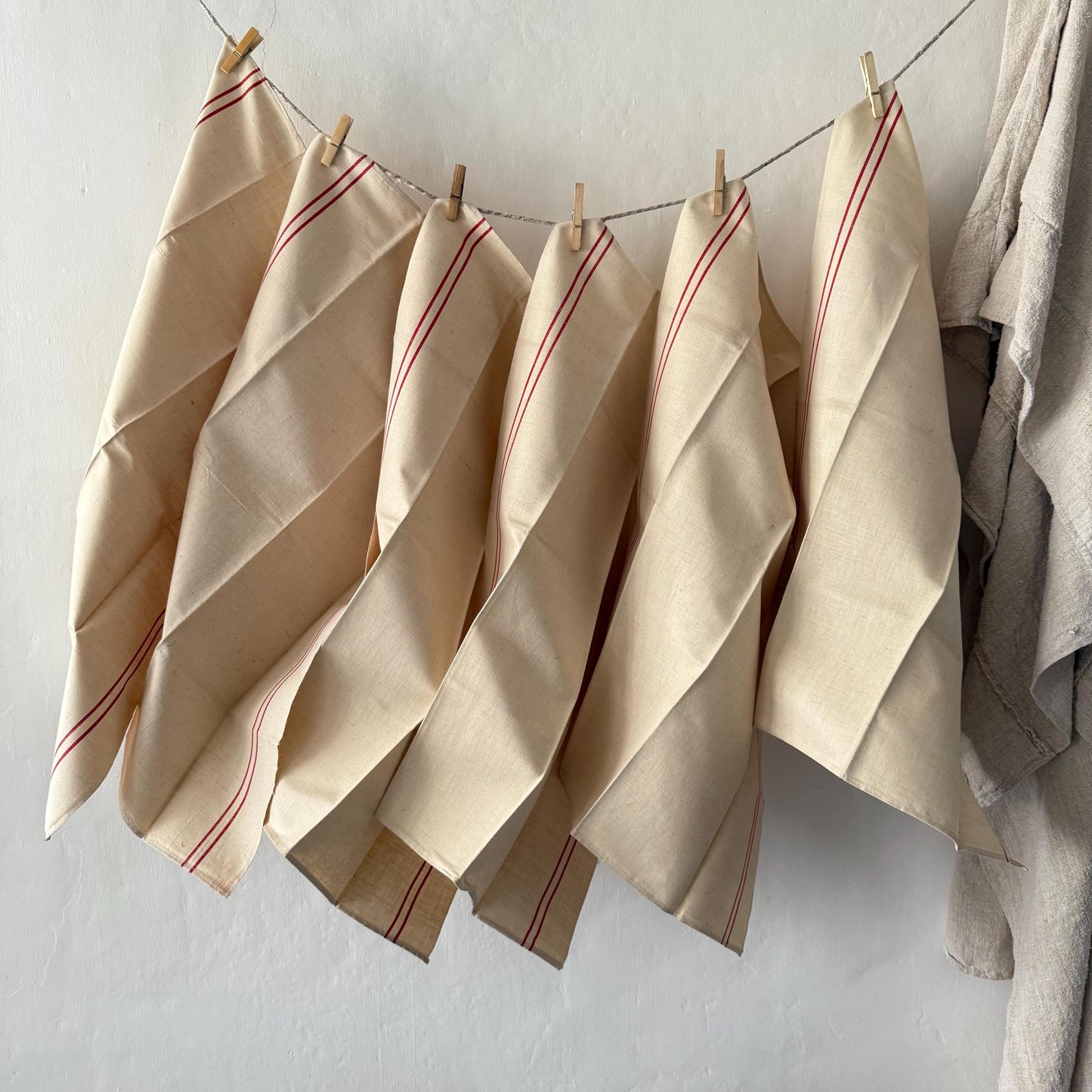Set of 6 French Antique Linen Torchons, Dishcloths, Tea Towels