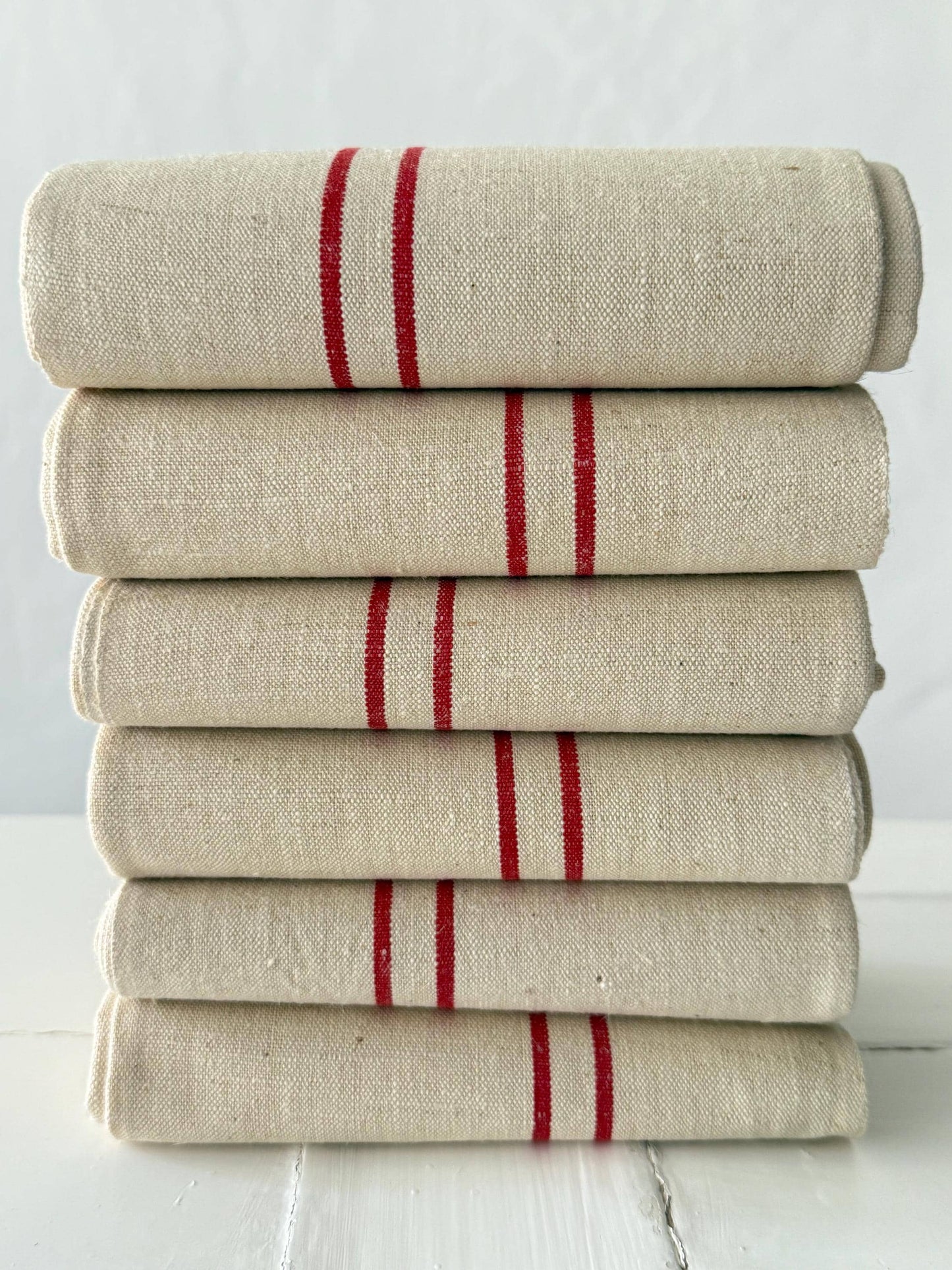 Set of 6 French Antique Linen Torchons, Dishcloths, Tea Towels