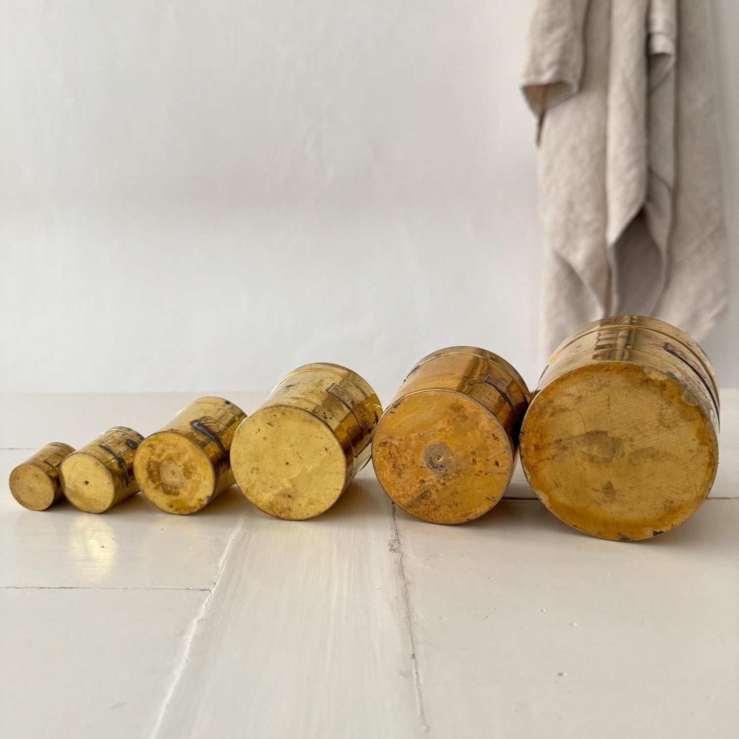 Set of 6 French Antique Brass Measuring Pots