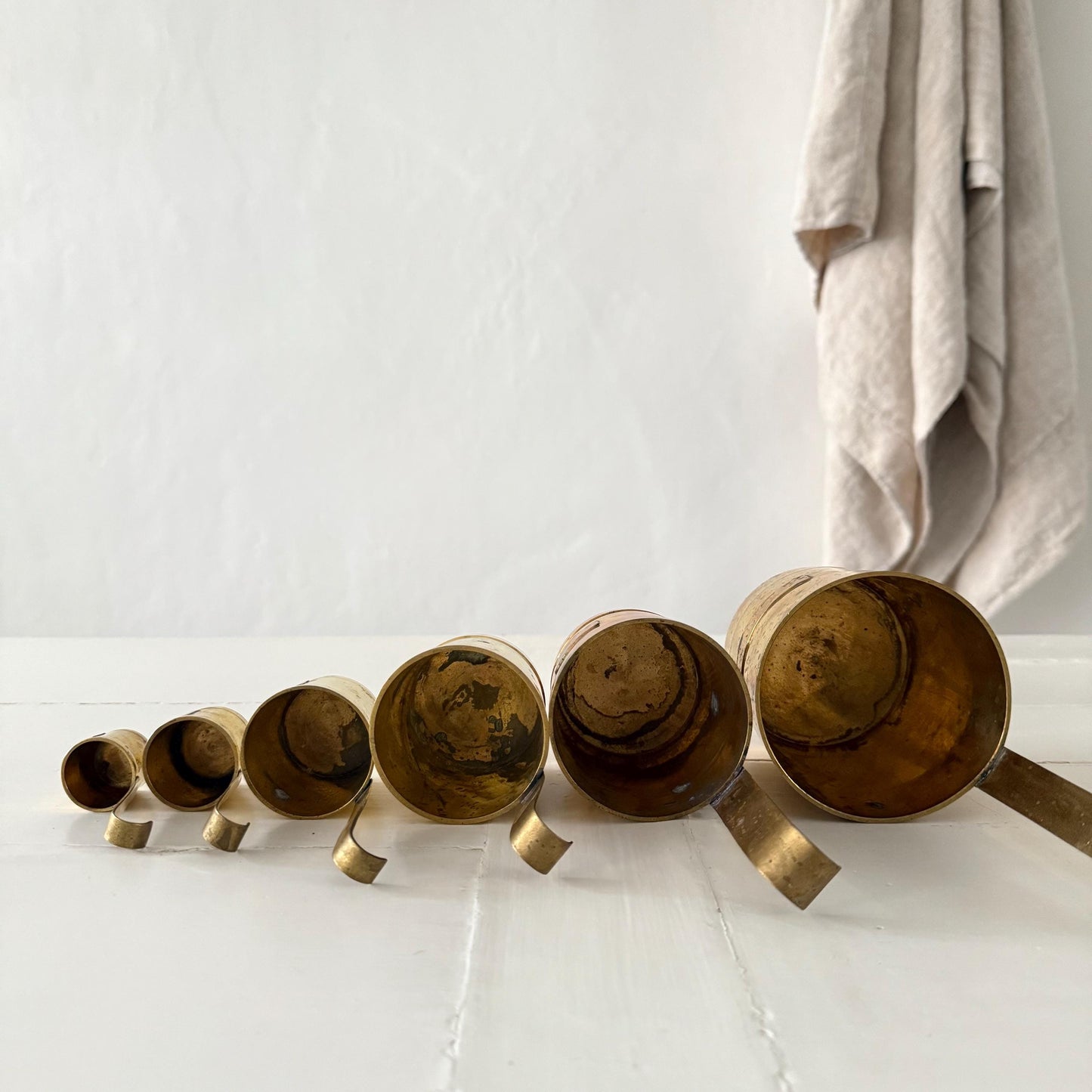Set of 6 French Antique Brass Measuring Pots