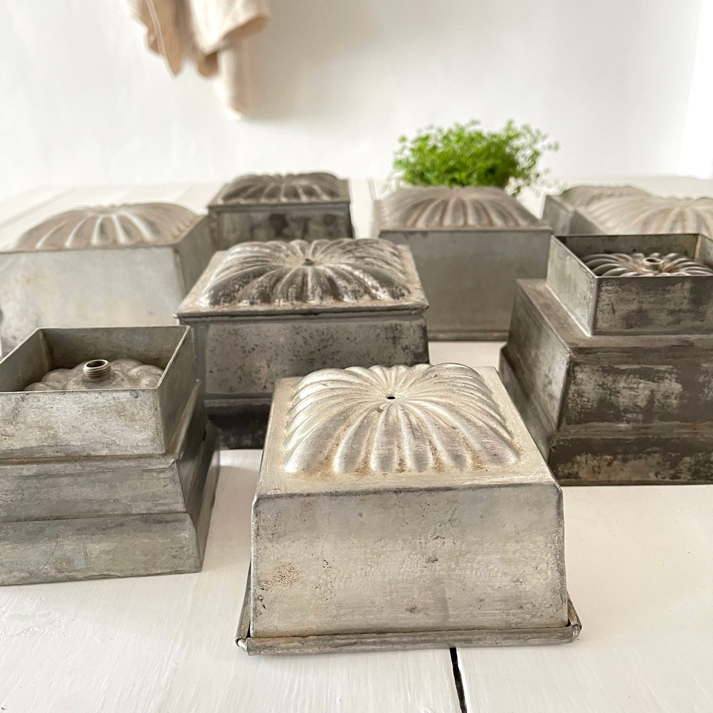 French Antique Ice Cream Mould, Square Metal Dessert Mould, Planter