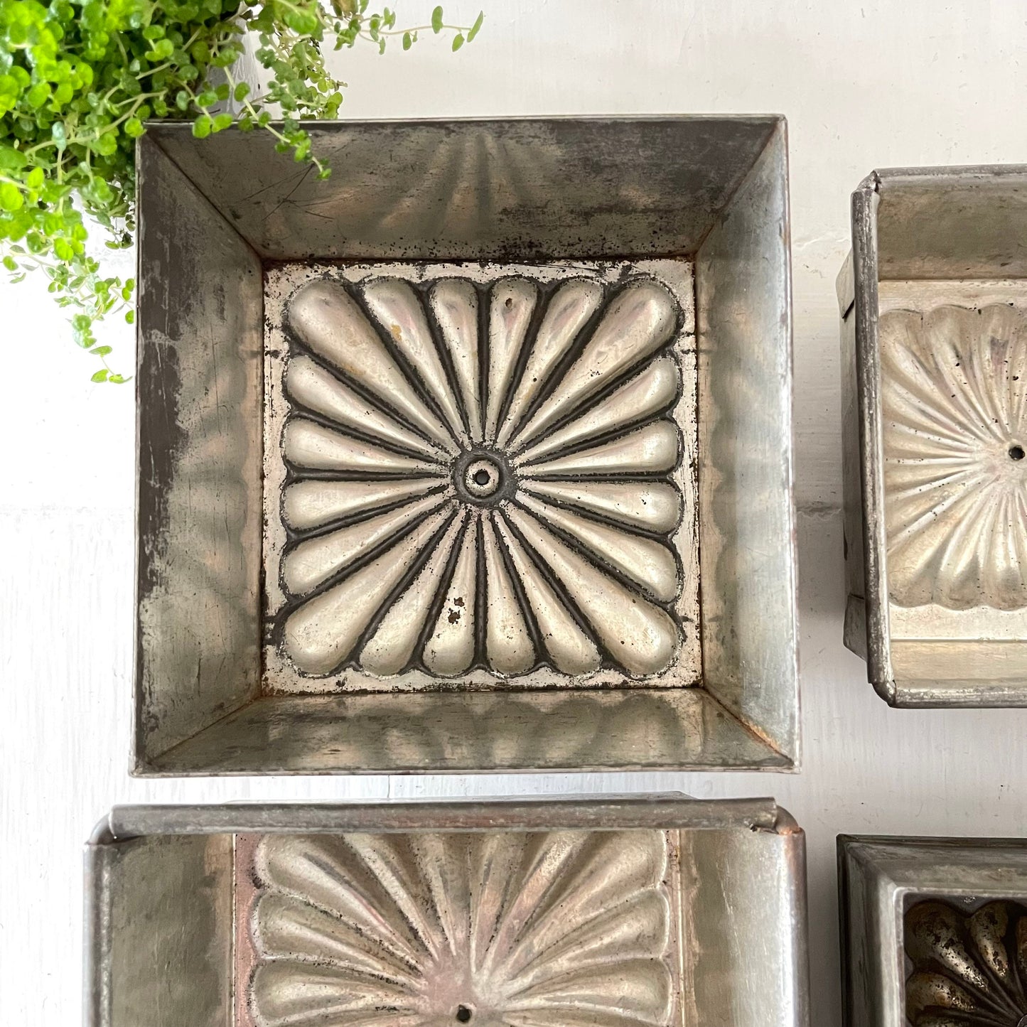 French Antique Ice Cream Mould, Square Metal Dessert Mould, Planter