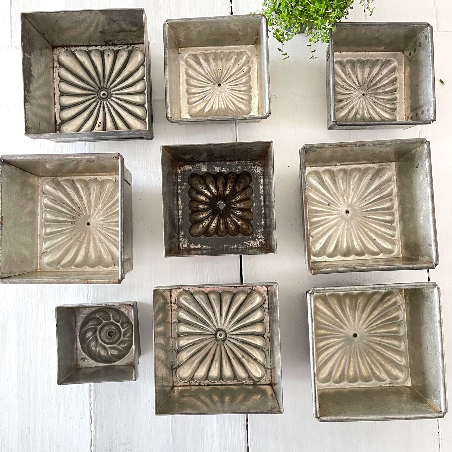 French Antique Ice Cream Mould, Square Metal Dessert Mould, Planter