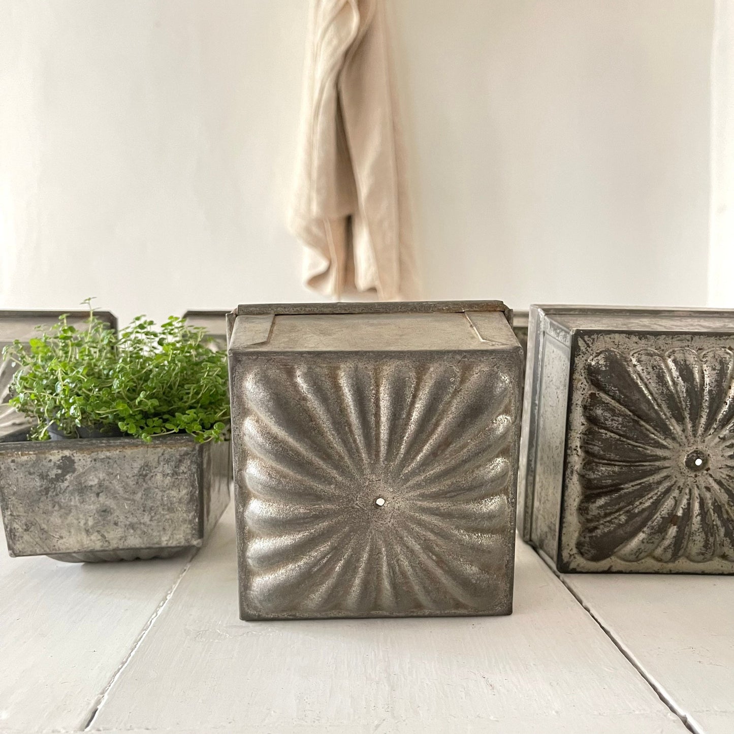 French Antique Ice Cream Mould, Square Metal Dessert Mould, Planter