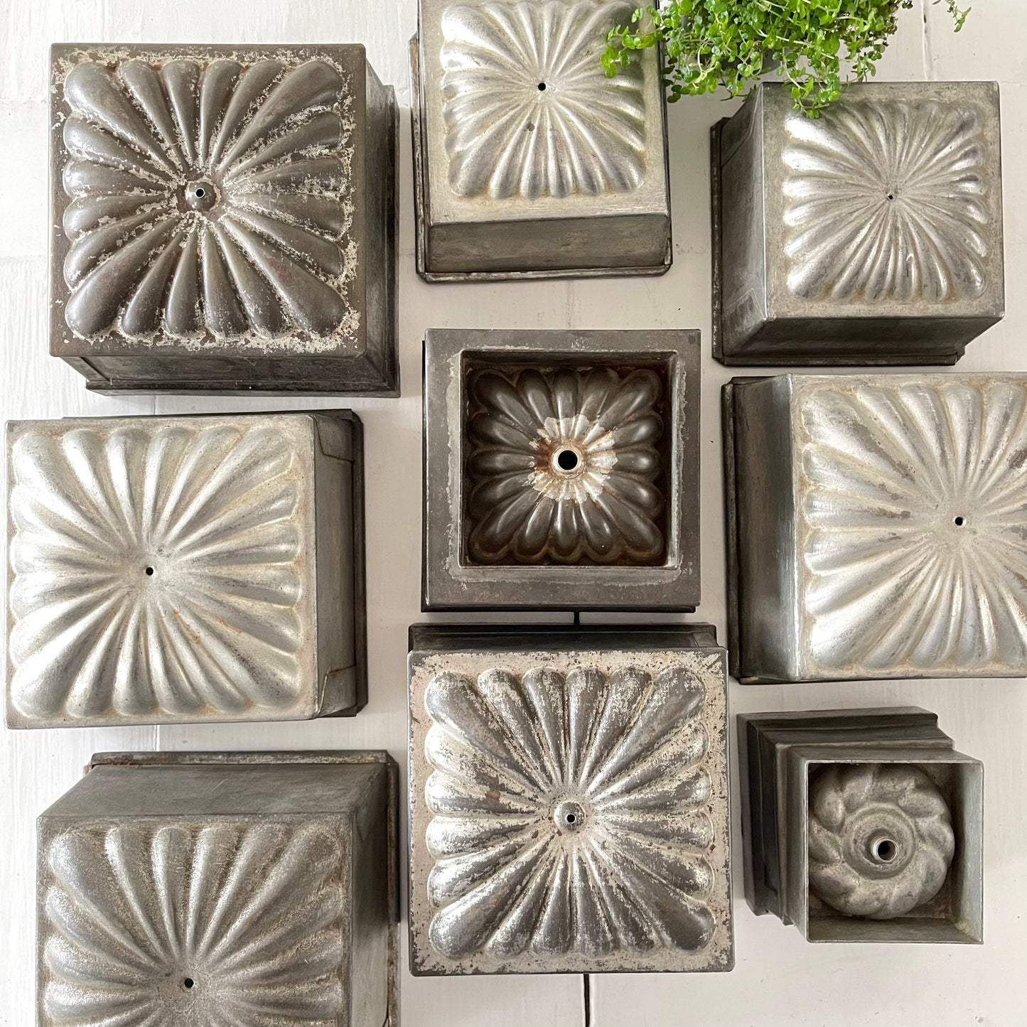 French Antique Ice Cream Mould, Square Metal Dessert Mould, Planter
