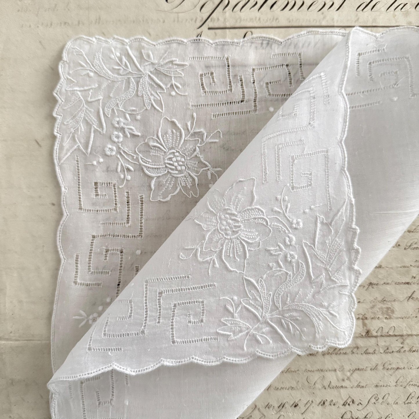 French Antique Handmade Bridal Handkerchief