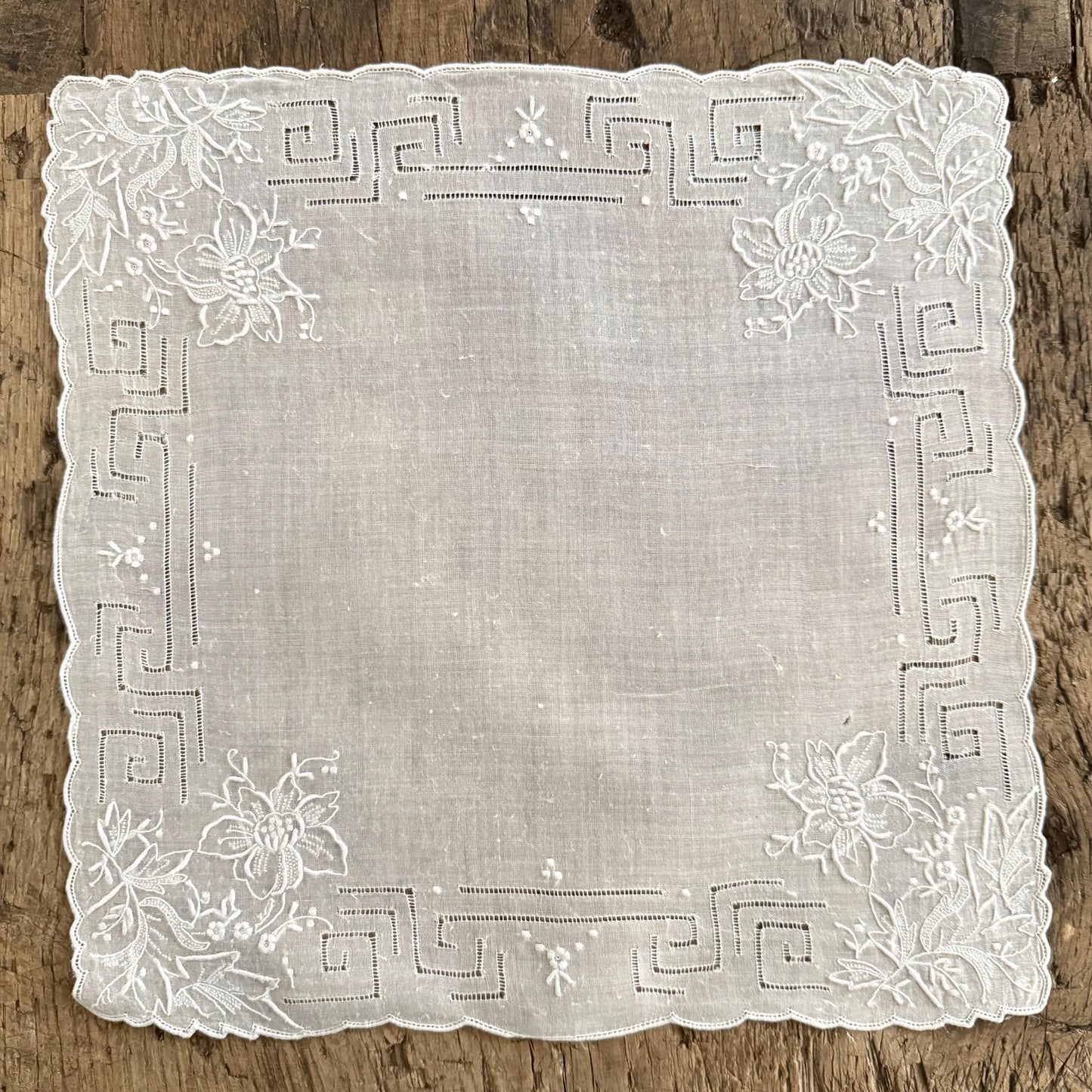 French Antique Handmade Bridal Handkerchief