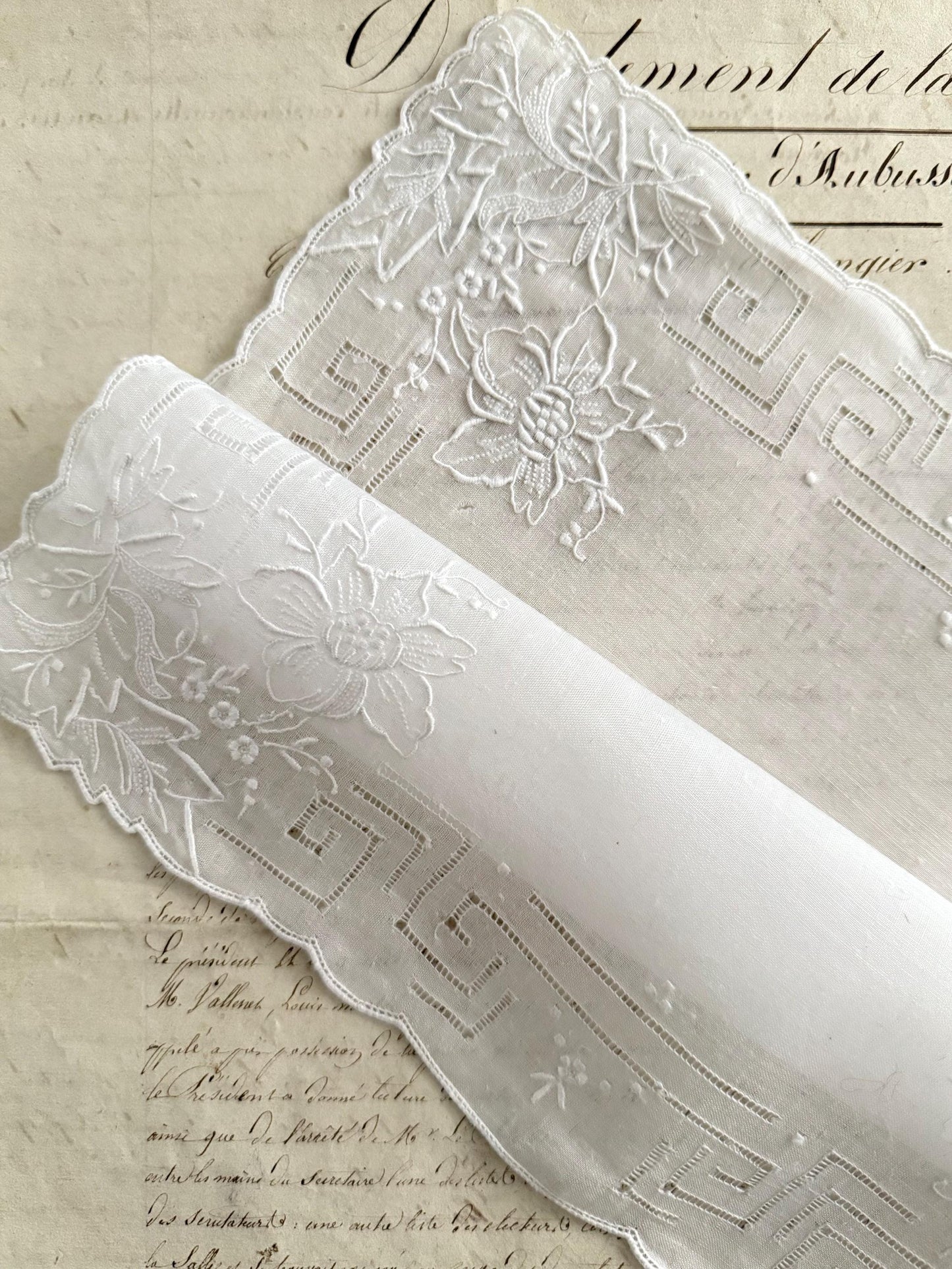 French Antique Handmade Bridal Handkerchief