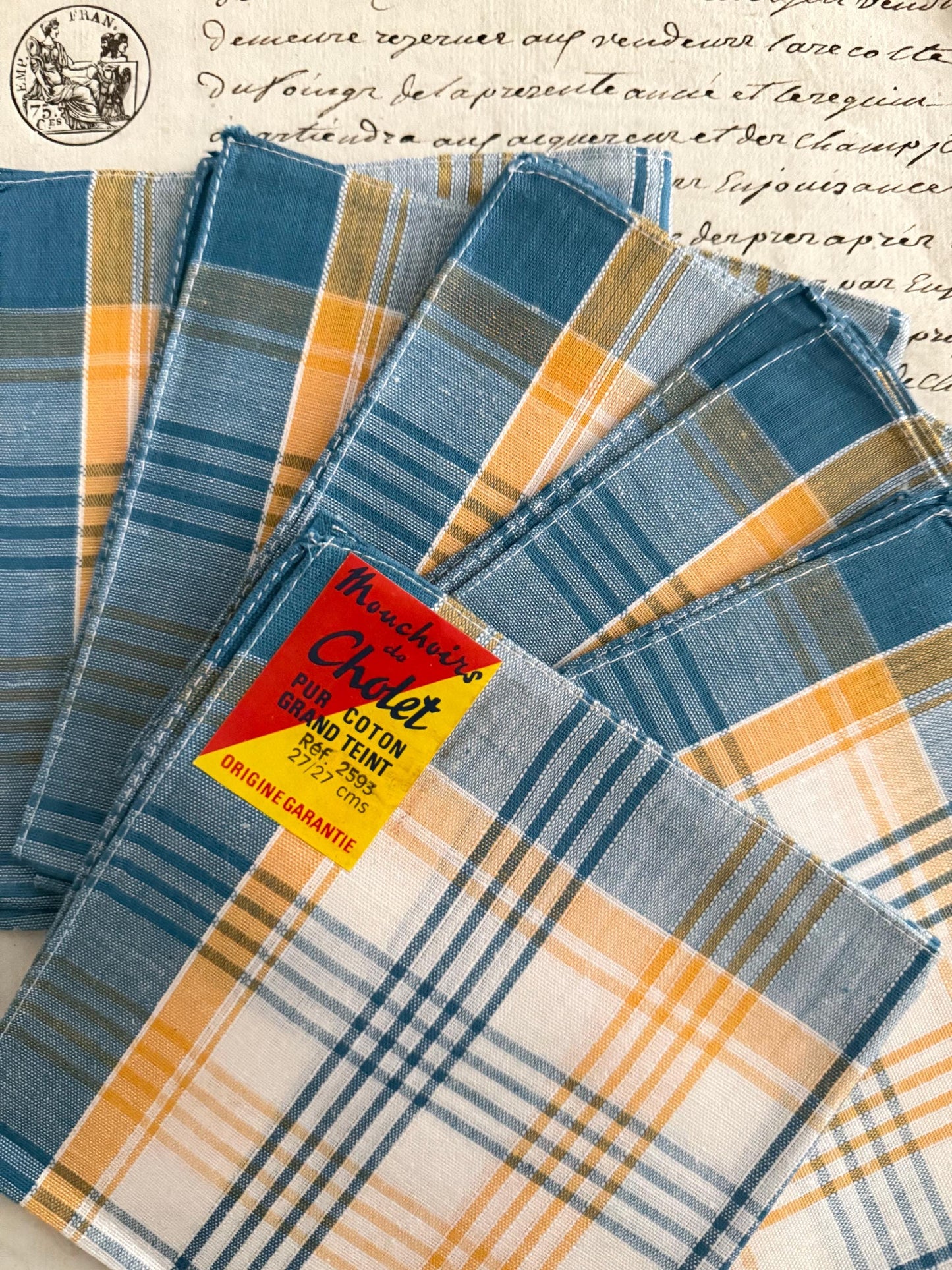 8 French Vintage CHOLET Handkerchiefs