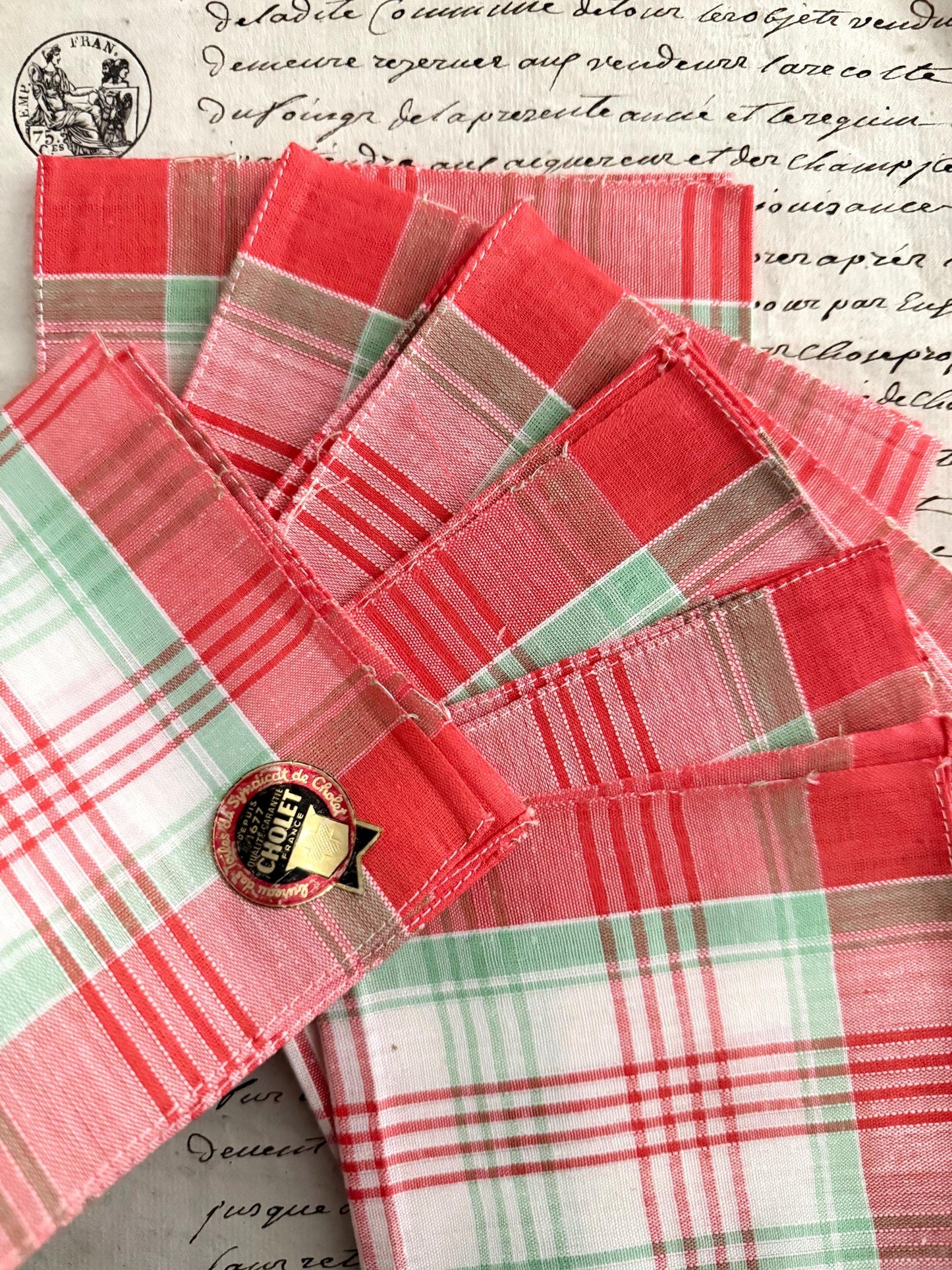 8 French Vintage CHOLET Handkerchiefs