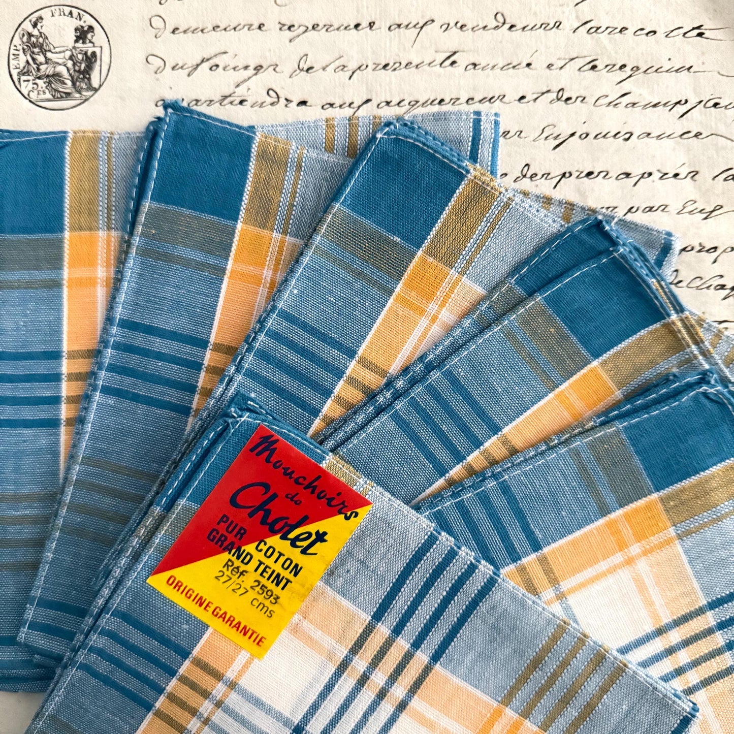 8 French Vintage CHOLET Handkerchiefs
