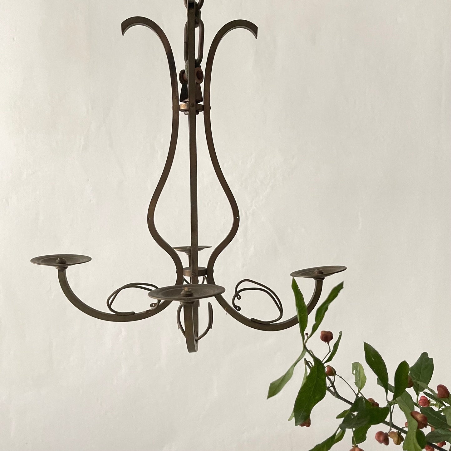 French Vintage 'Bare Bones' Brass Lustre, Chandelier... 4 Branch