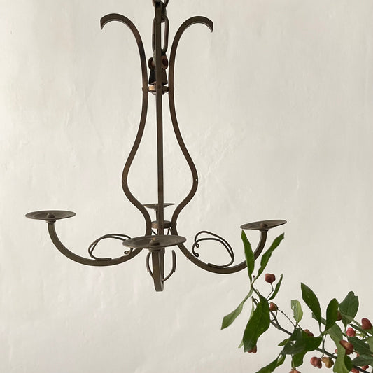 French Vintage 'Bare Bones' Brass Lustre, Chandelier... 4 Branch