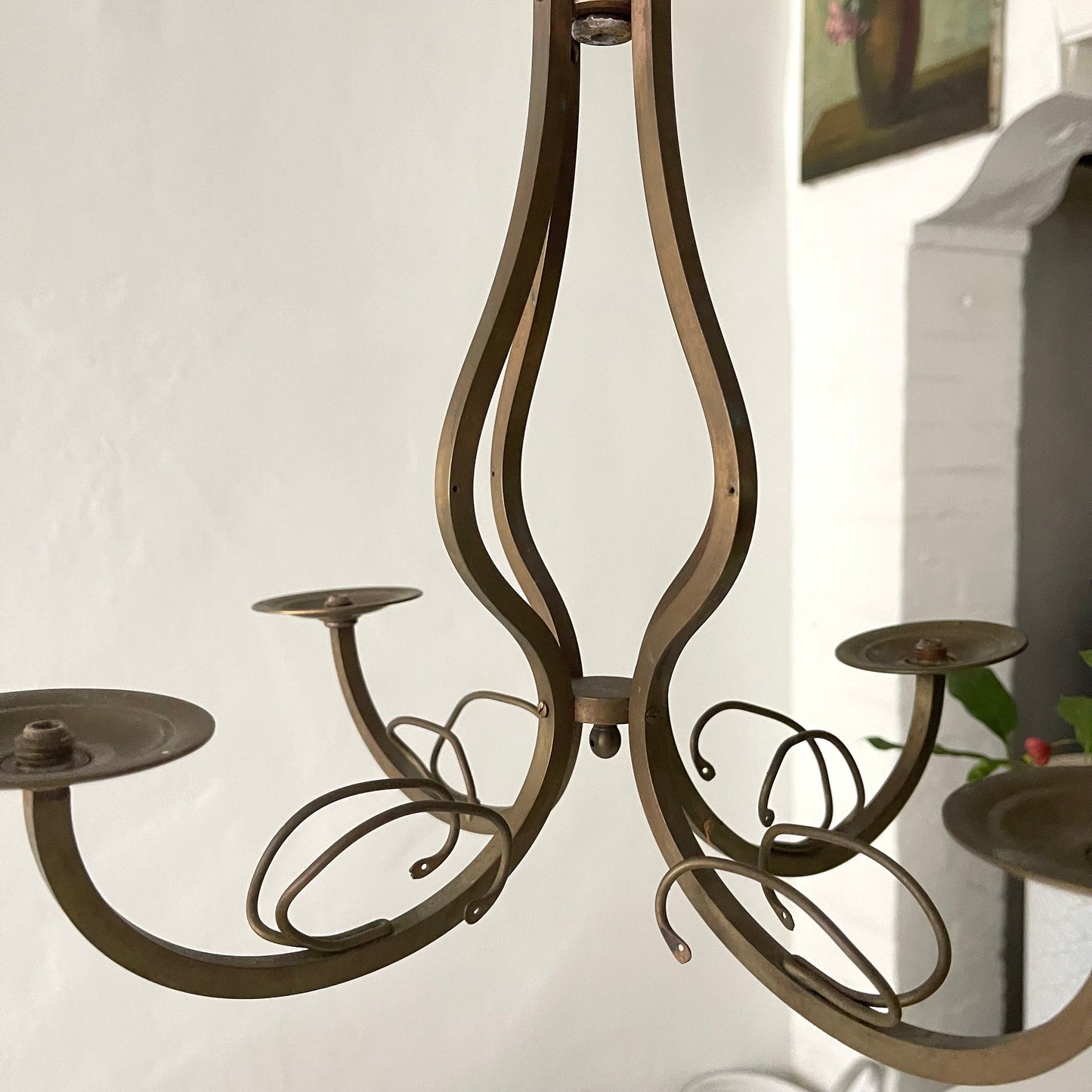 French Vintage 'Bare Bones' Brass Lustre, Chandelier... 4 Branch
