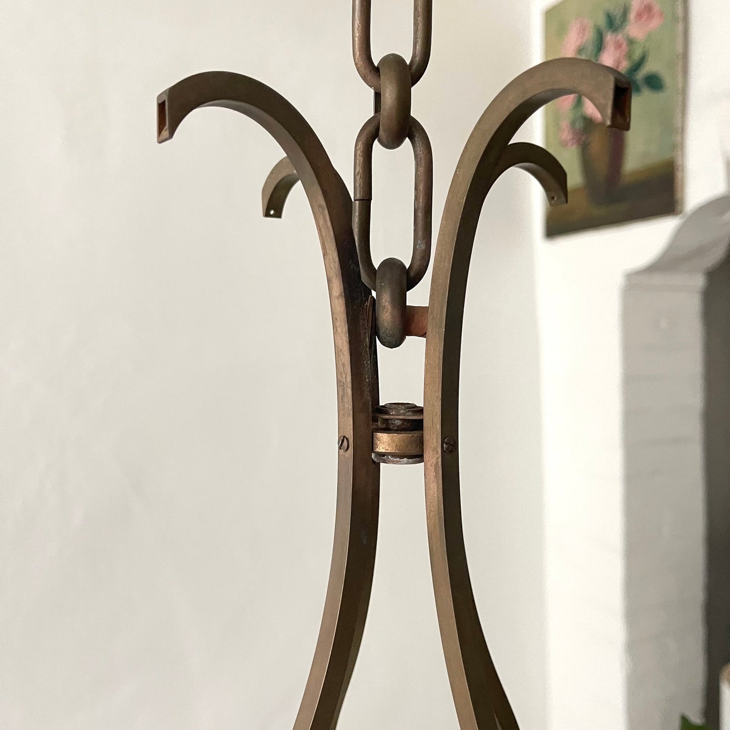 French Vintage 'Bare Bones' Brass Lustre, Chandelier... 4 Branch