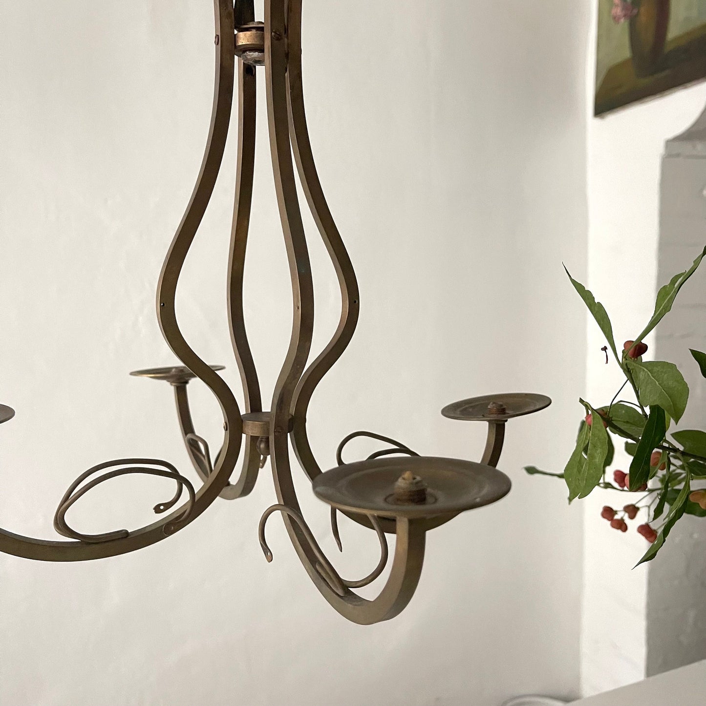 French Vintage 'Bare Bones' Brass Lustre, Chandelier... 4 Branch