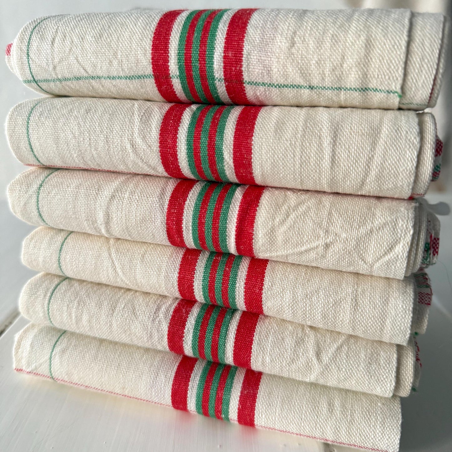 French Antique CHOLET Linen Torchon / Tea Towel, Dishcloth, New Old Stock