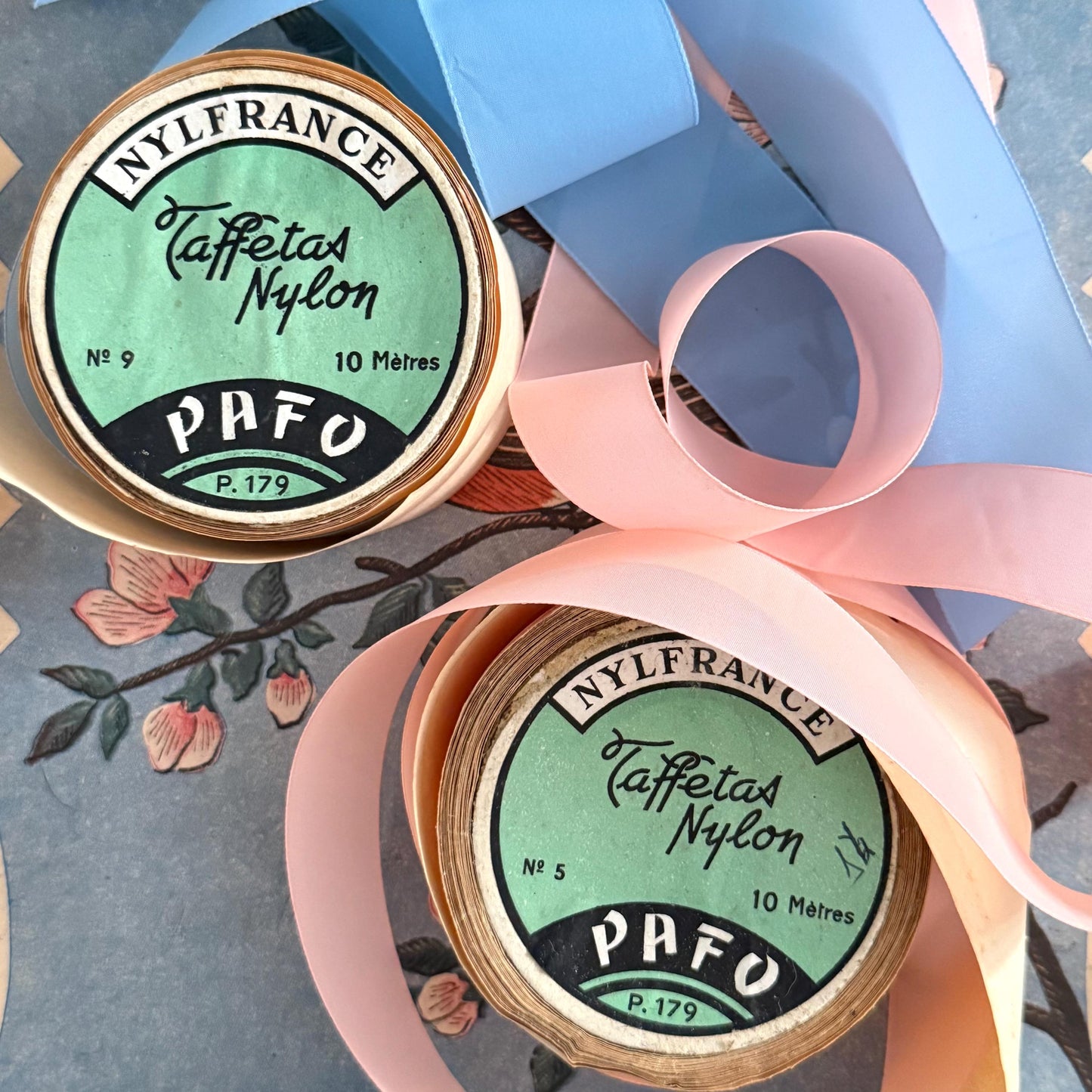 Pair French Vintage Ribbon-Spools, - Crafting, Gift Wrap, New baby