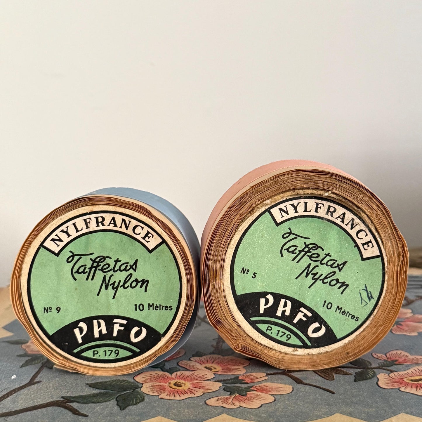 Pair French Vintage Ribbon-Spools, - Crafting, Gift Wrap, New baby