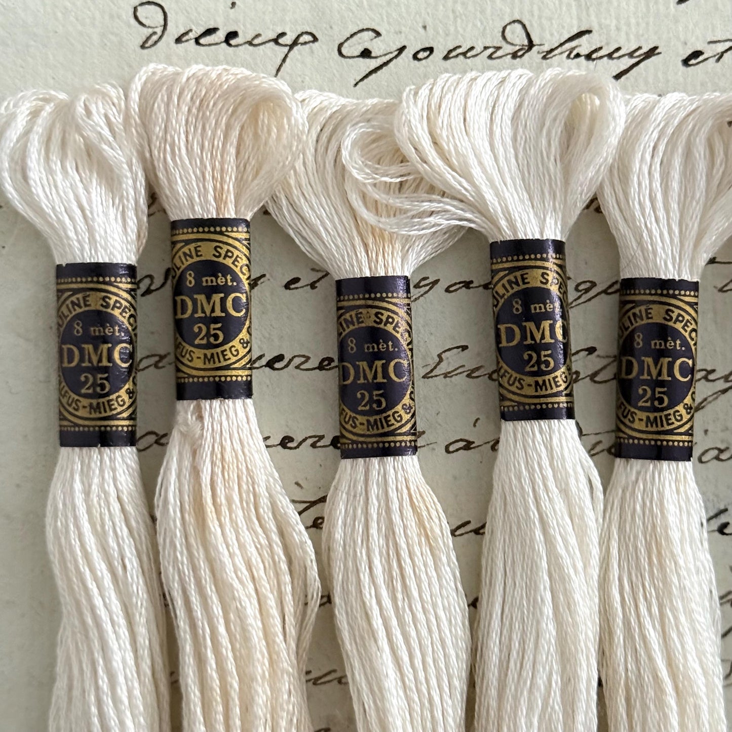 8 French Vintage DMC No 25 Skeins - Blanc Neige