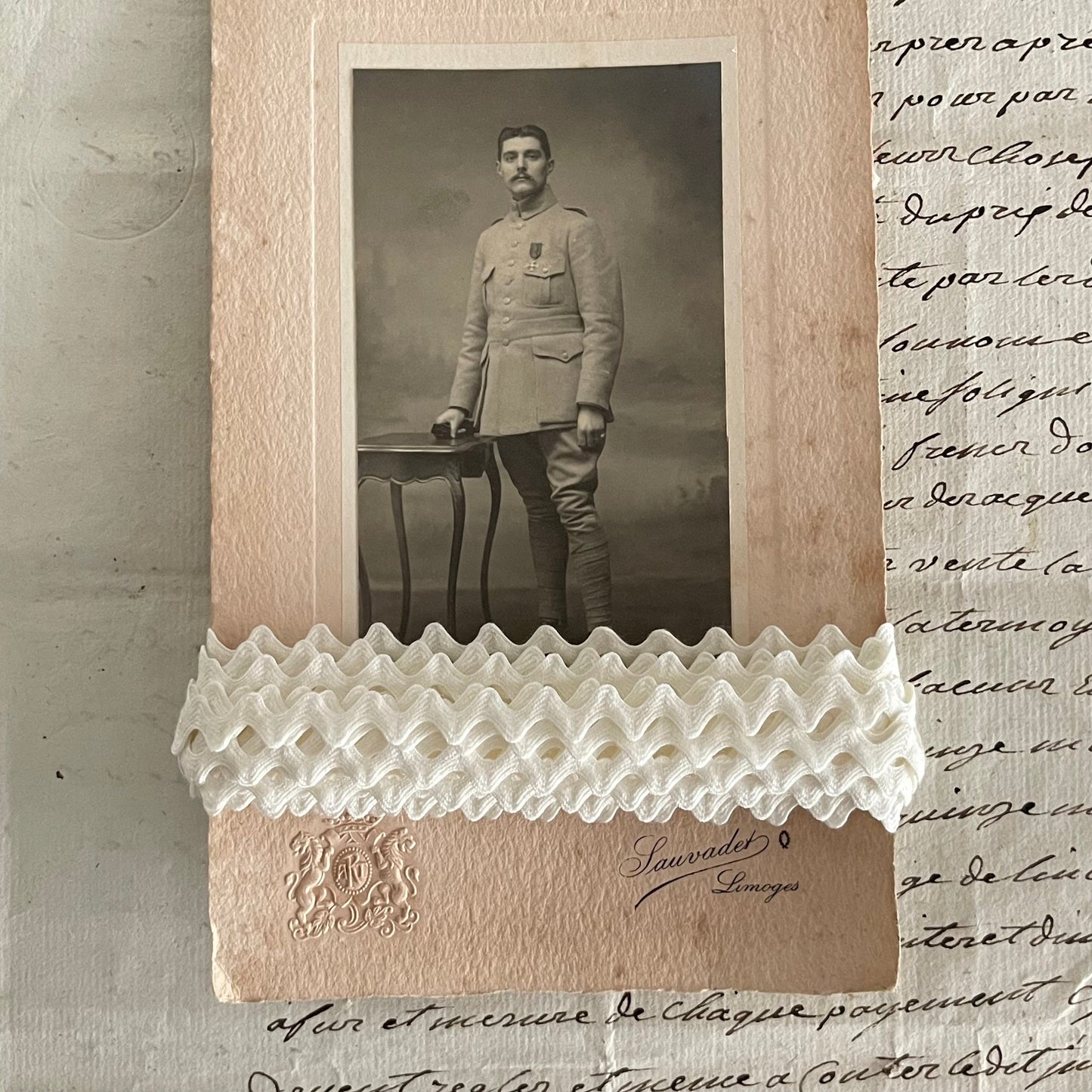 French Vintage New Old Stock Ric Rac & Antique Photo