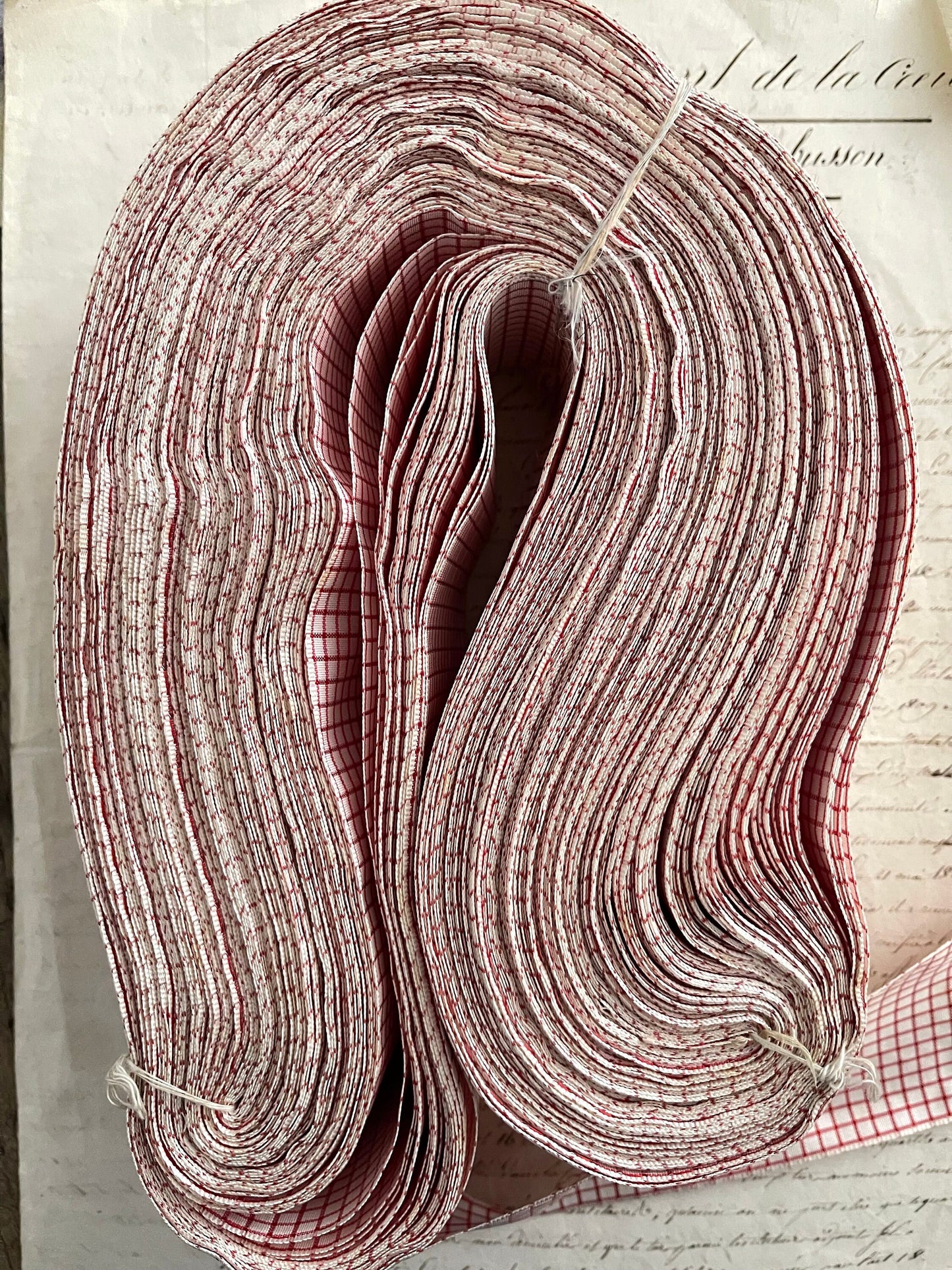 5 Yards French Antique Vichy Satin Cotton Ribbon, Passementerie