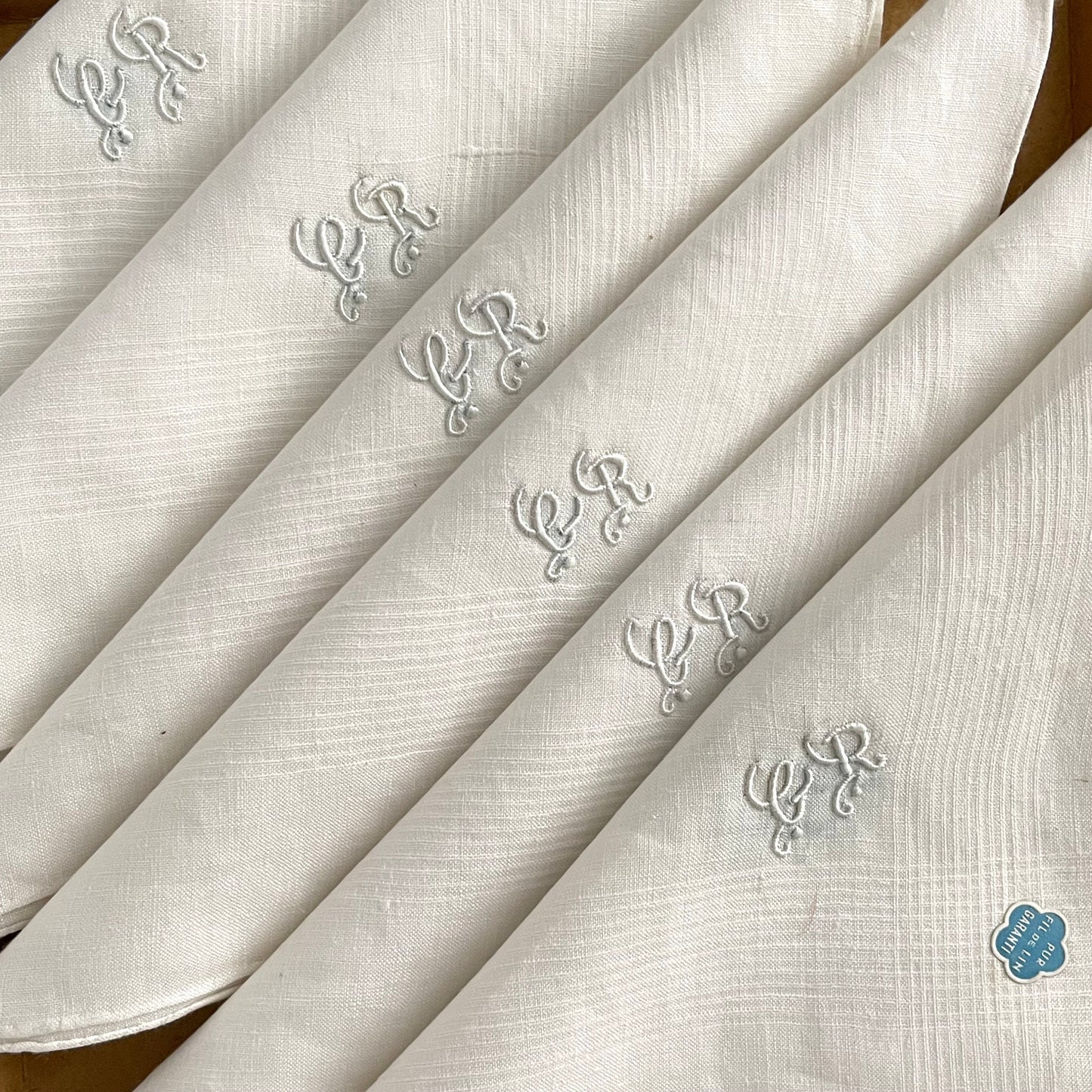 Box 6 French Antique 'FranceFin' Pure Linen Fil Handkerchiefs 'GR' Monogram