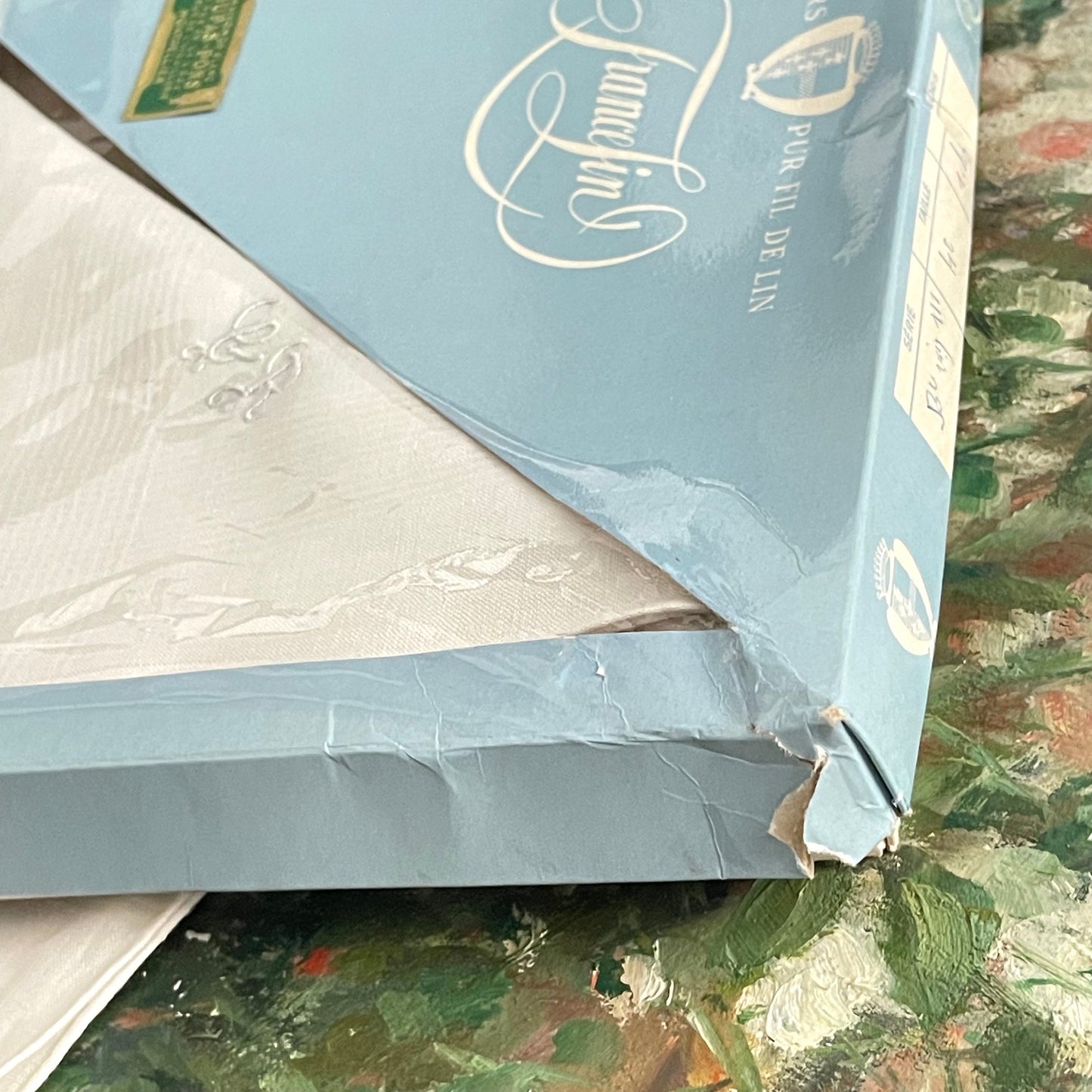 Box 6 French Antique 'FranceFin' Pure Linen Fil Handkerchiefs 'GR' Monogram