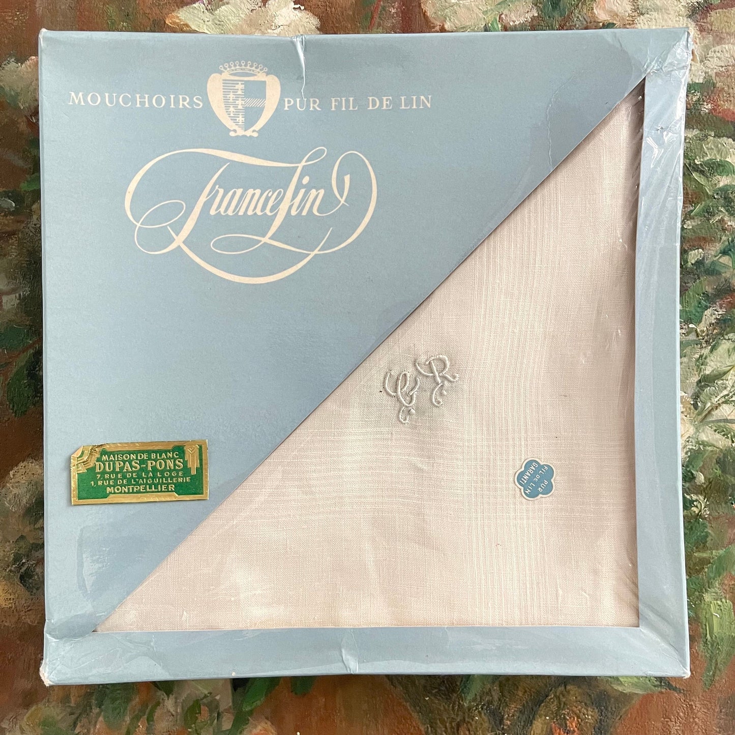 Box 6 French Antique 'FranceFin' Pure Linen Fil Handkerchiefs 'GR' Monogram