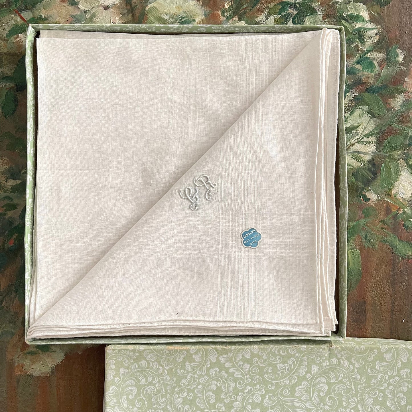 Box 6 French Antique 'FranceFin' Pure Linen Fil Handkerchiefs 'GR' Monogram