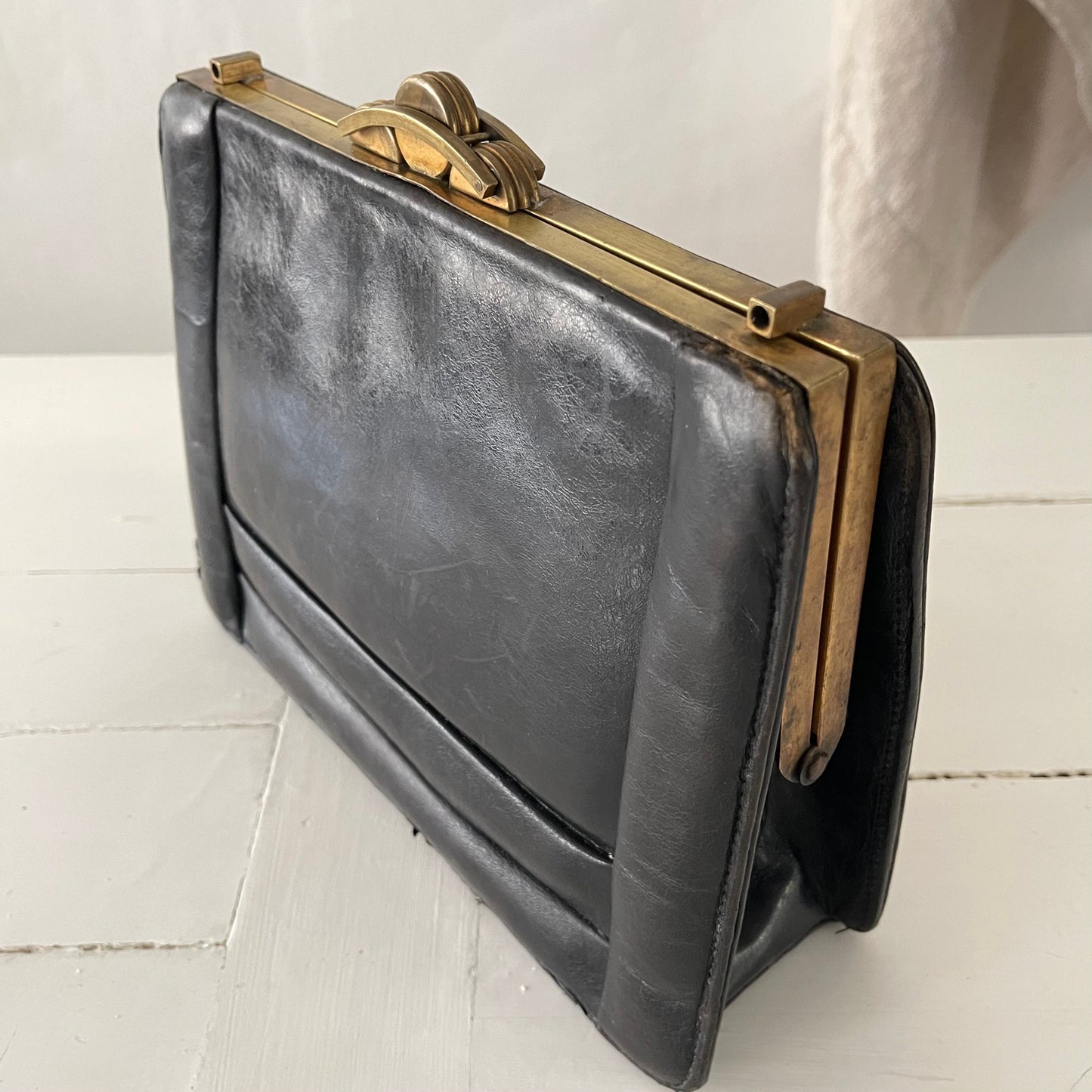 20's French Antique Leather Hand Bag / Clutch Bag