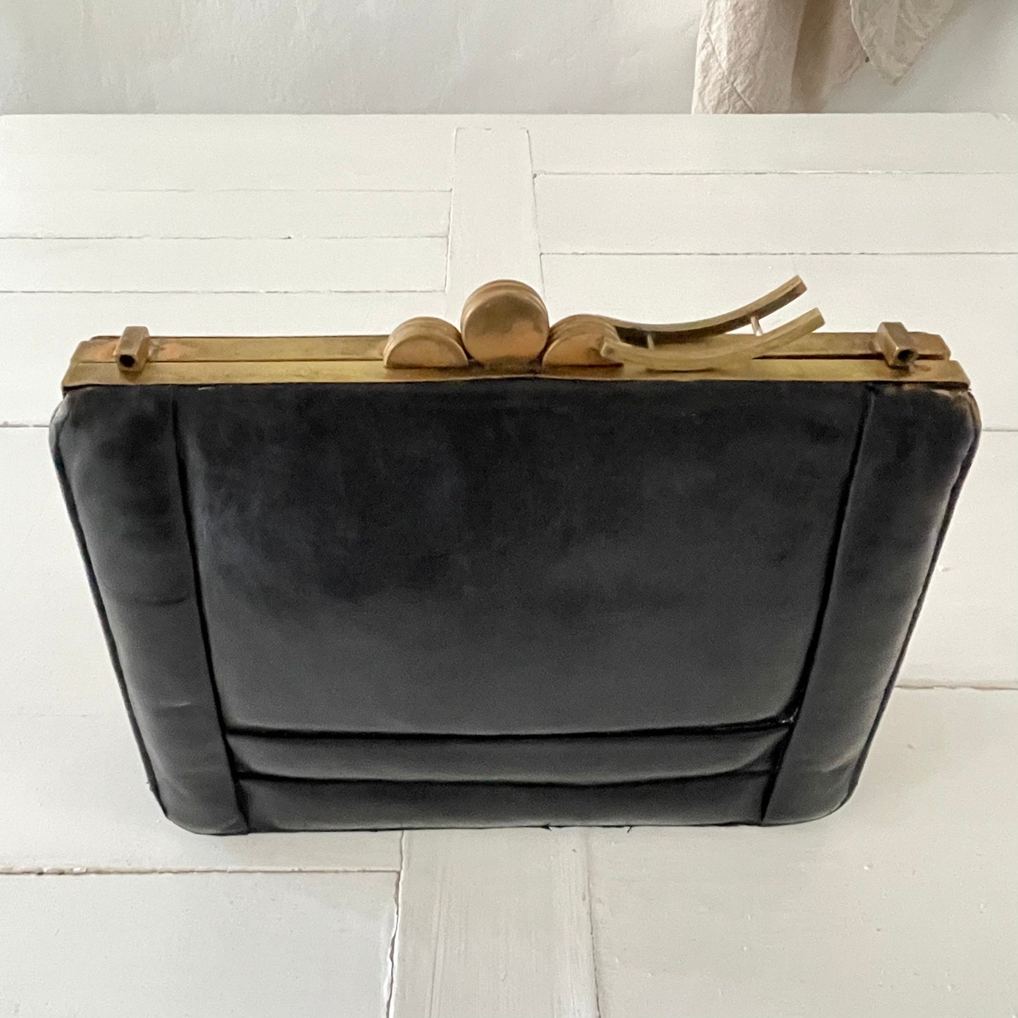 20's French Antique Leather Hand Bag / Clutch Bag