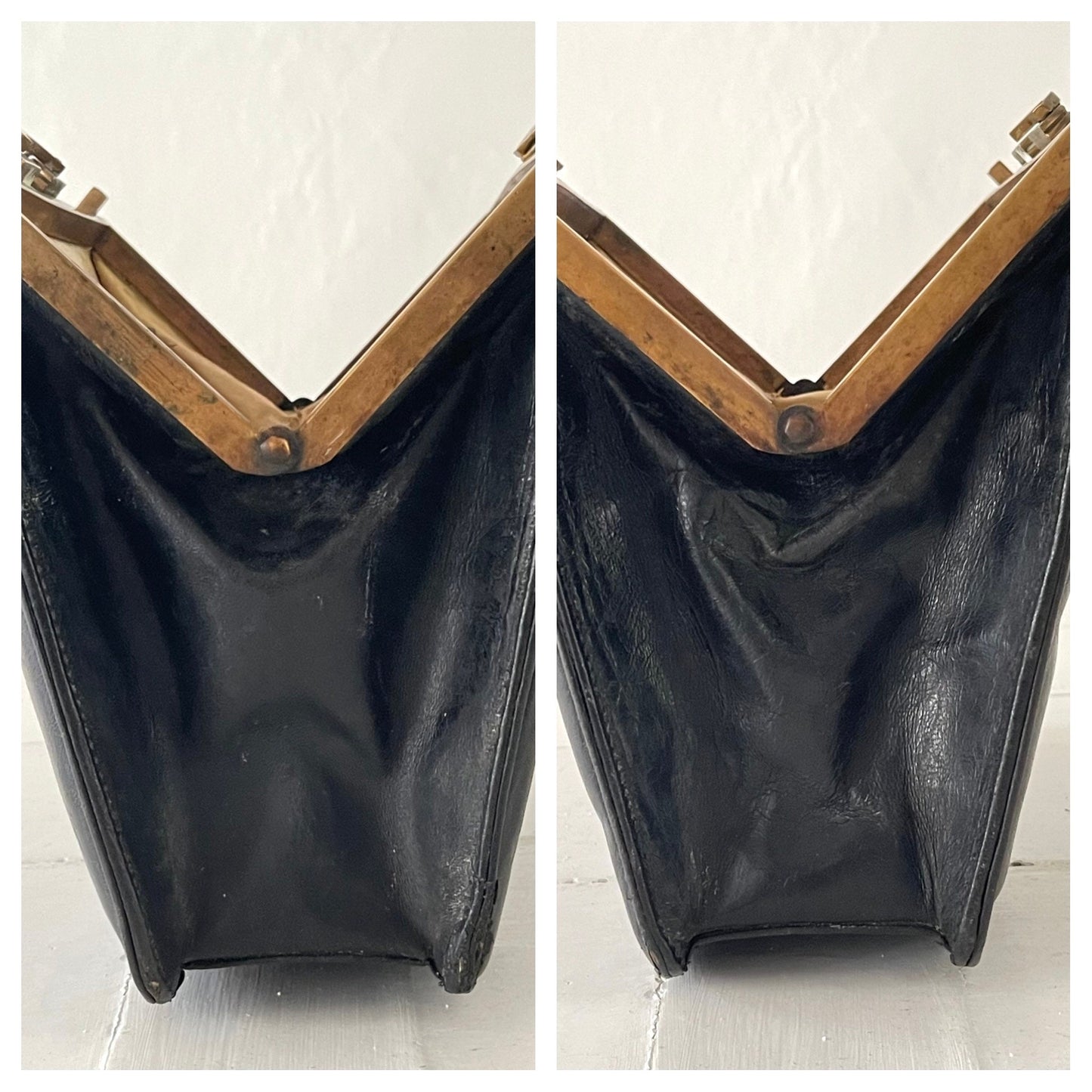 20's French Antique Leather Hand Bag / Clutch Bag