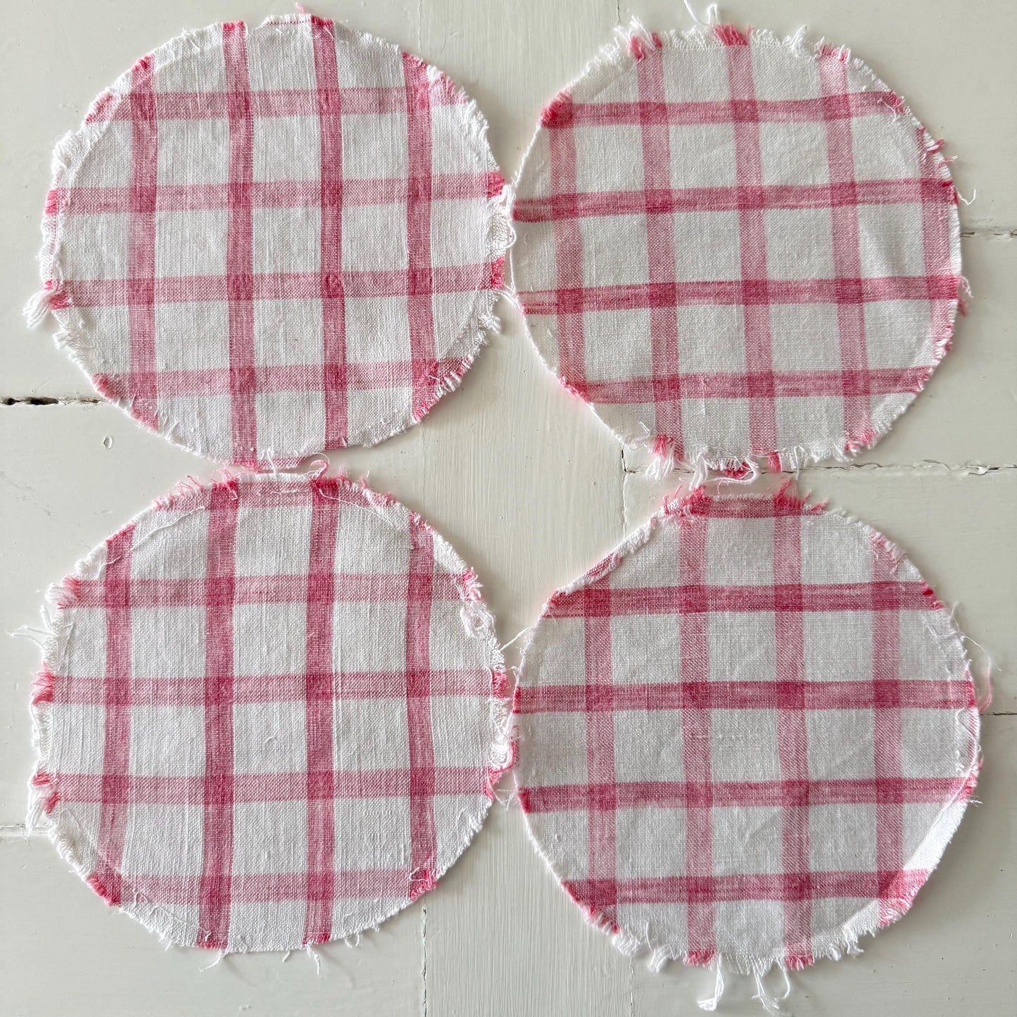 French Antique Linen, Crafting, Faded Rasberry & White Stripe / Check