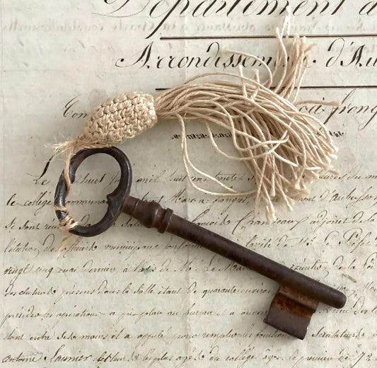 Large French Antique Key with a Linen Tassel