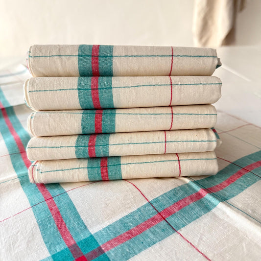 Pair French Antique CHOLET Pure Linen Torchon / Tea Towel, Dishcloth, New Old Stock