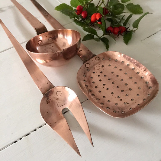 Set French Antique Hand Forged Copper Utensils