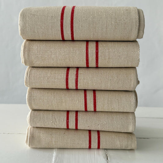 Set of 6 French Antique Linen Torchons, Dishcloths, Tea Towels