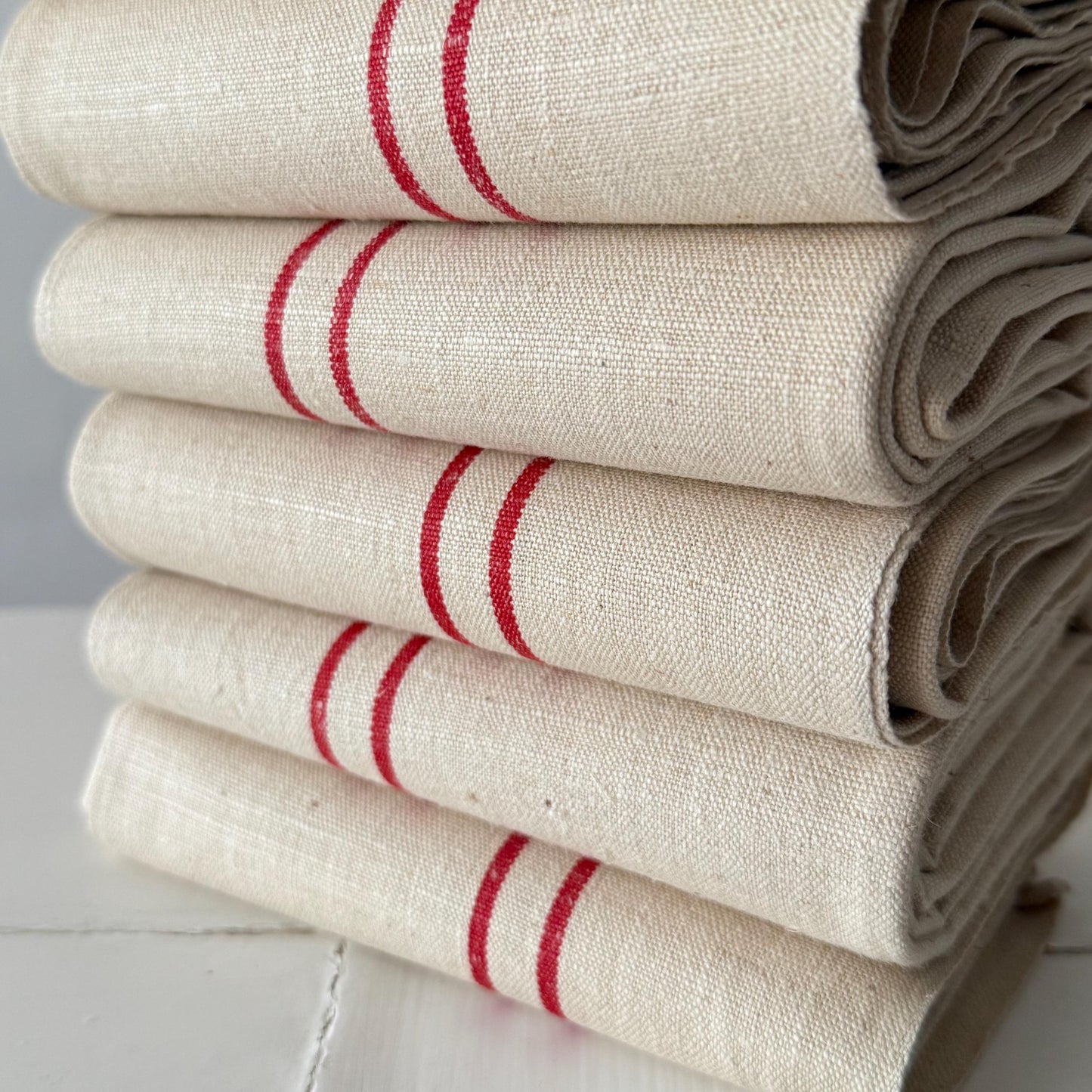 Set of 6 French Antique Linen Torchons, Dishcloths, Tea Towels