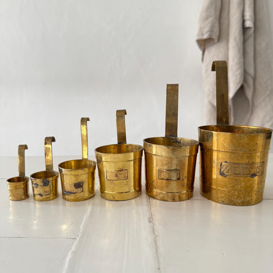 Set of 6 French Antique Brass Measuring Pots