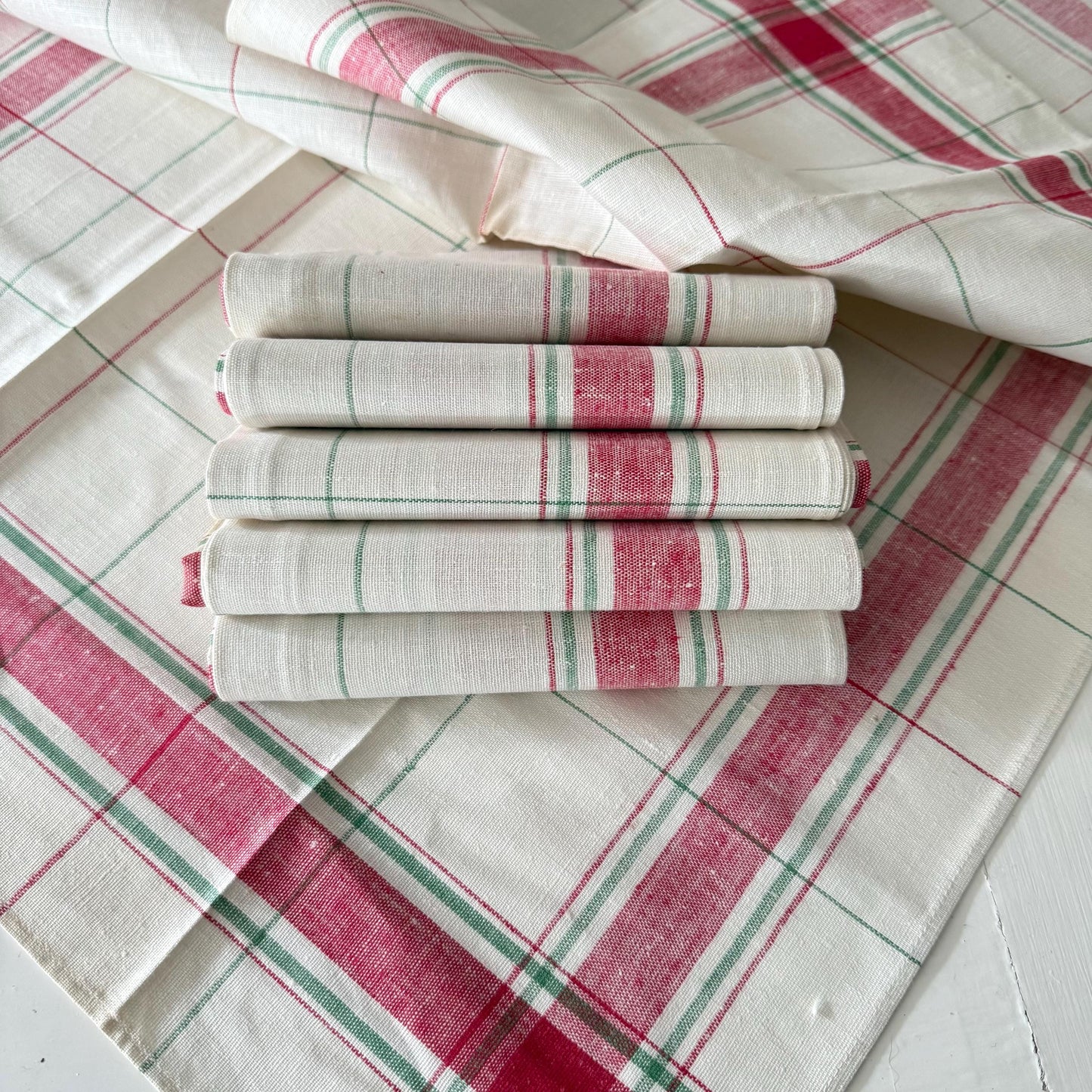 7 French Vintage CHOLET Linen Torchons / Napkins