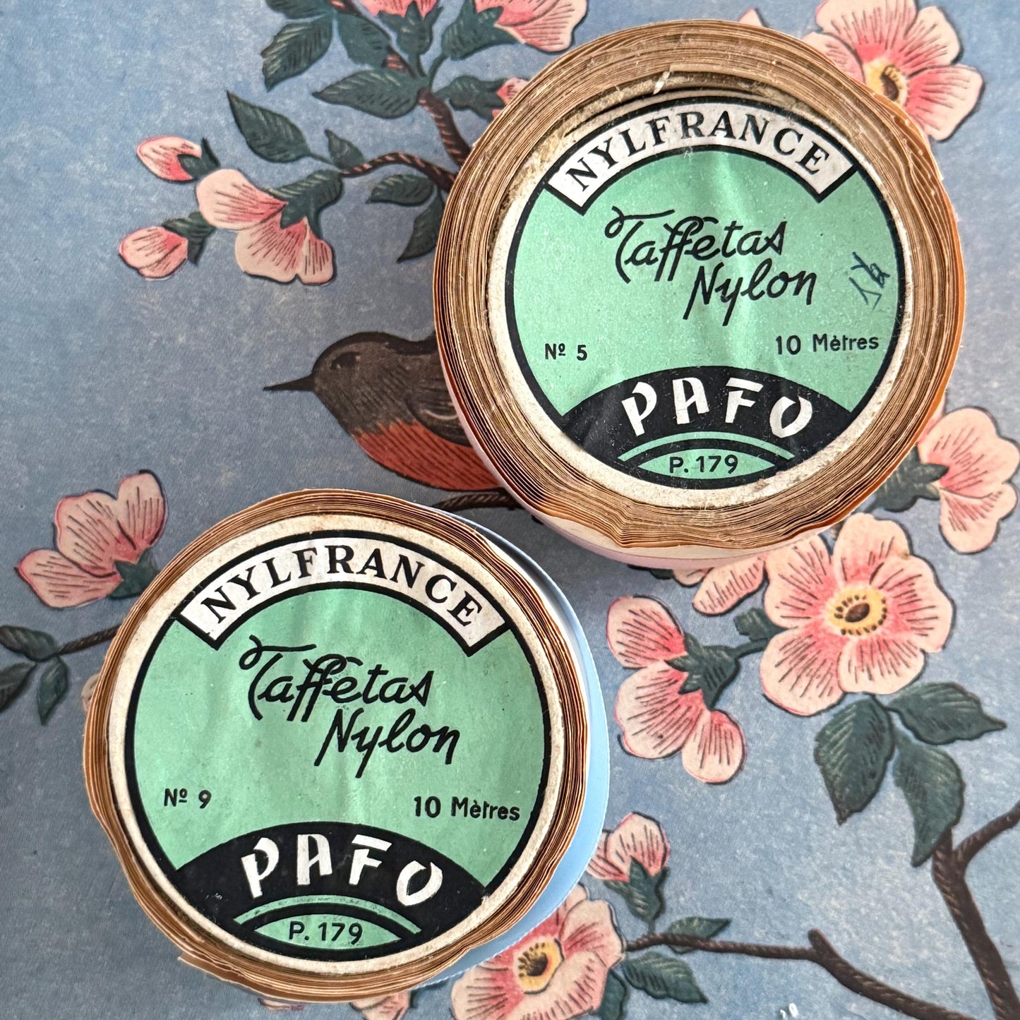 Pair French Vintage Ribbon-Spools, - Crafting, Gift Wrap, New baby