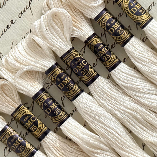 8 French Vintage DMC No 25 Skeins - Blanc Neige