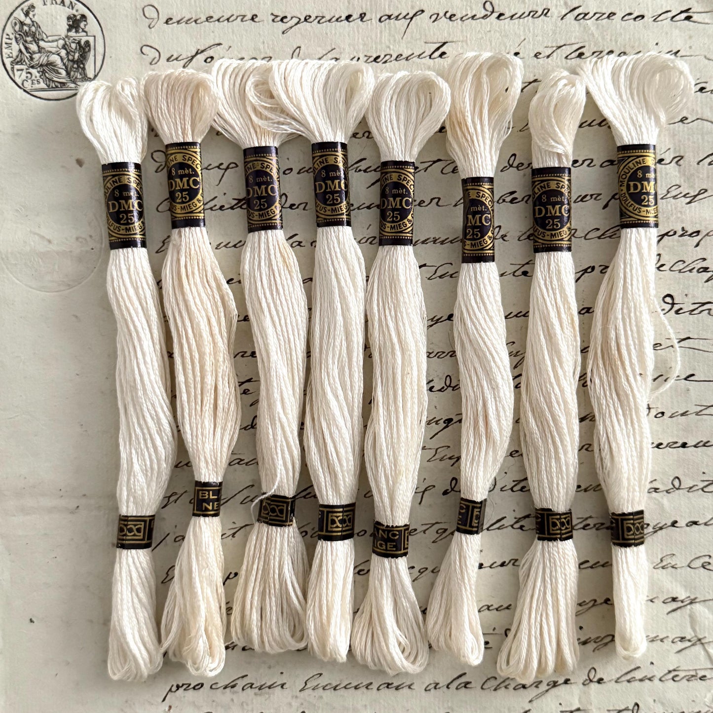 8 French Vintage DMC No 25 Skeins - Blanc Neige